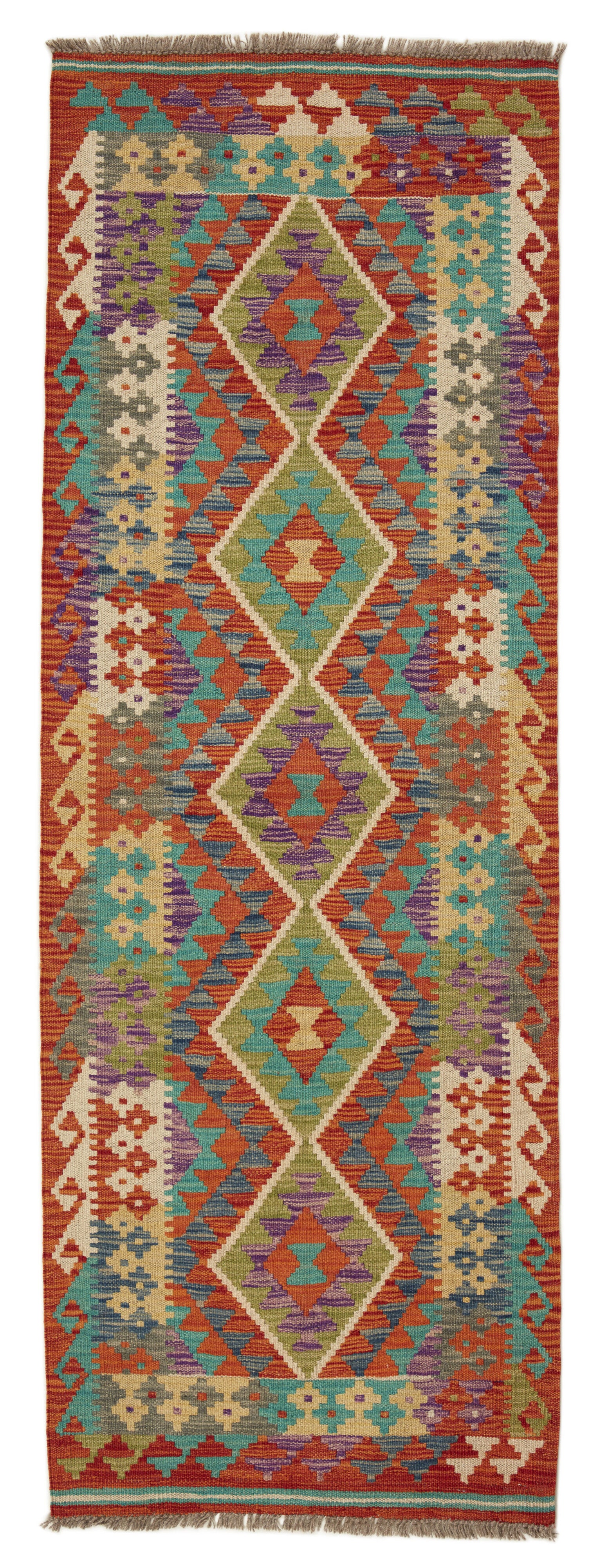 Authentic Persian Kilim flatweave runner with traditional multicolour pattern