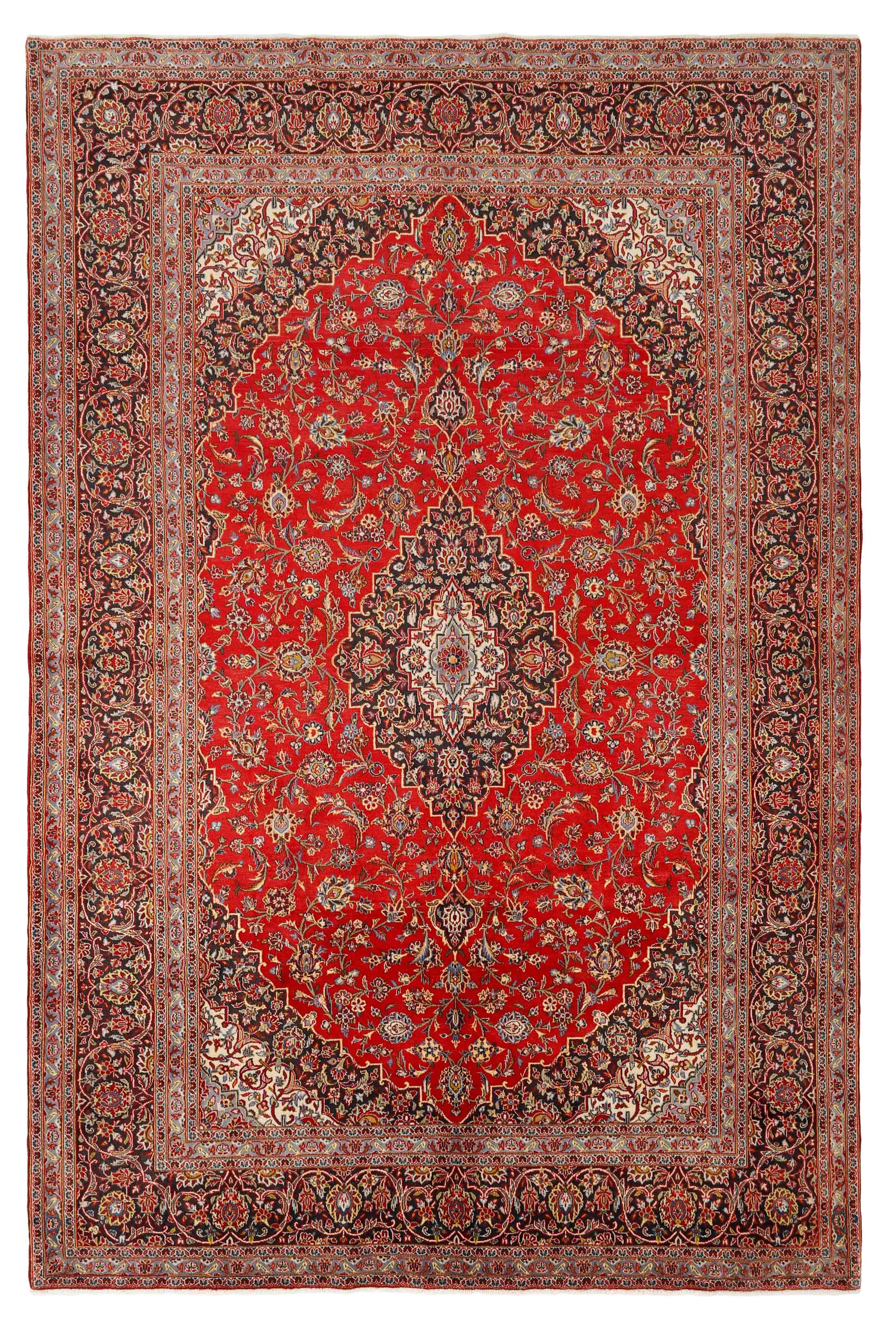 Authentic persian rug with traditional floral design in red and blue