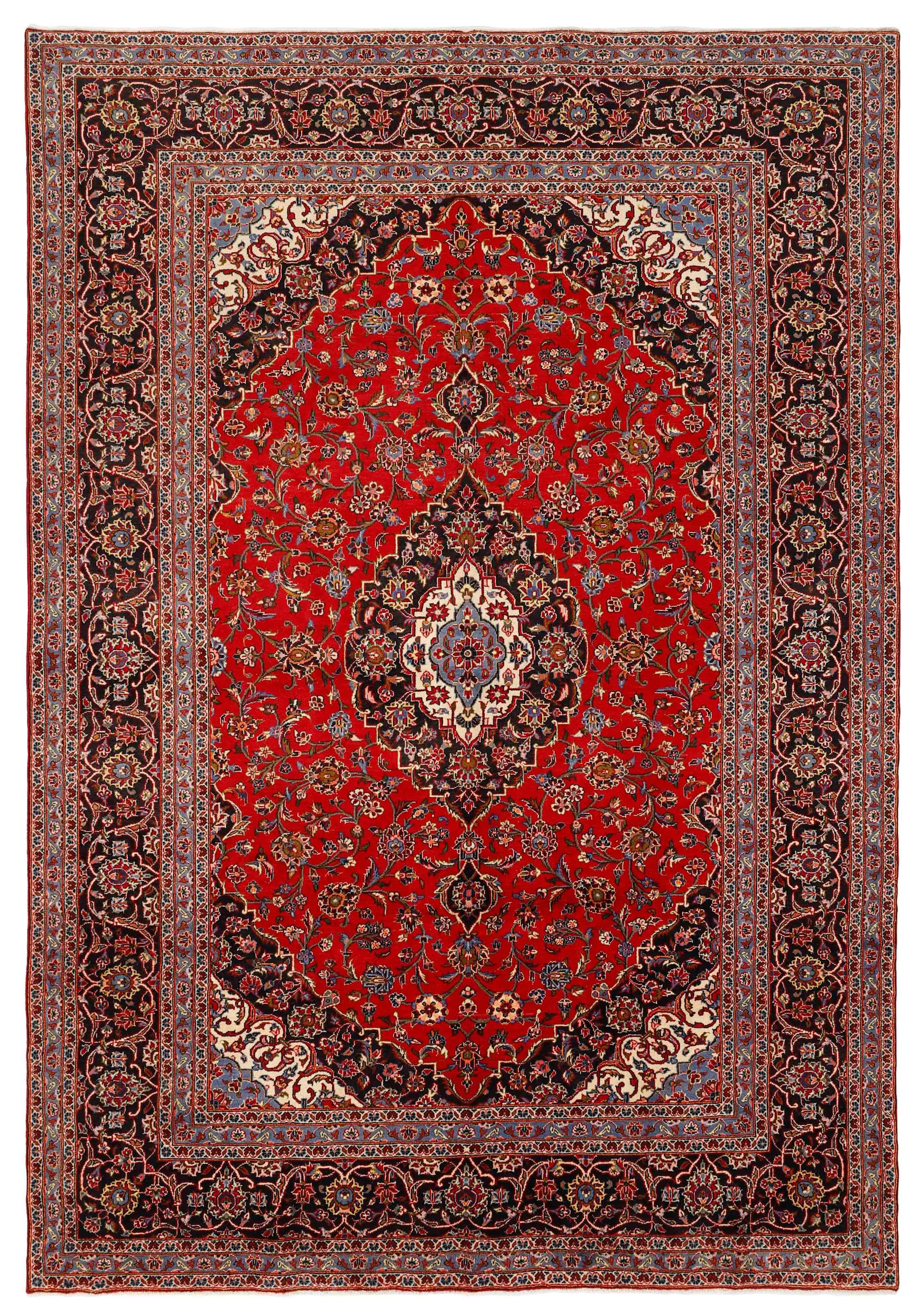 Authentic persian rug with traditional floral design in red and blue