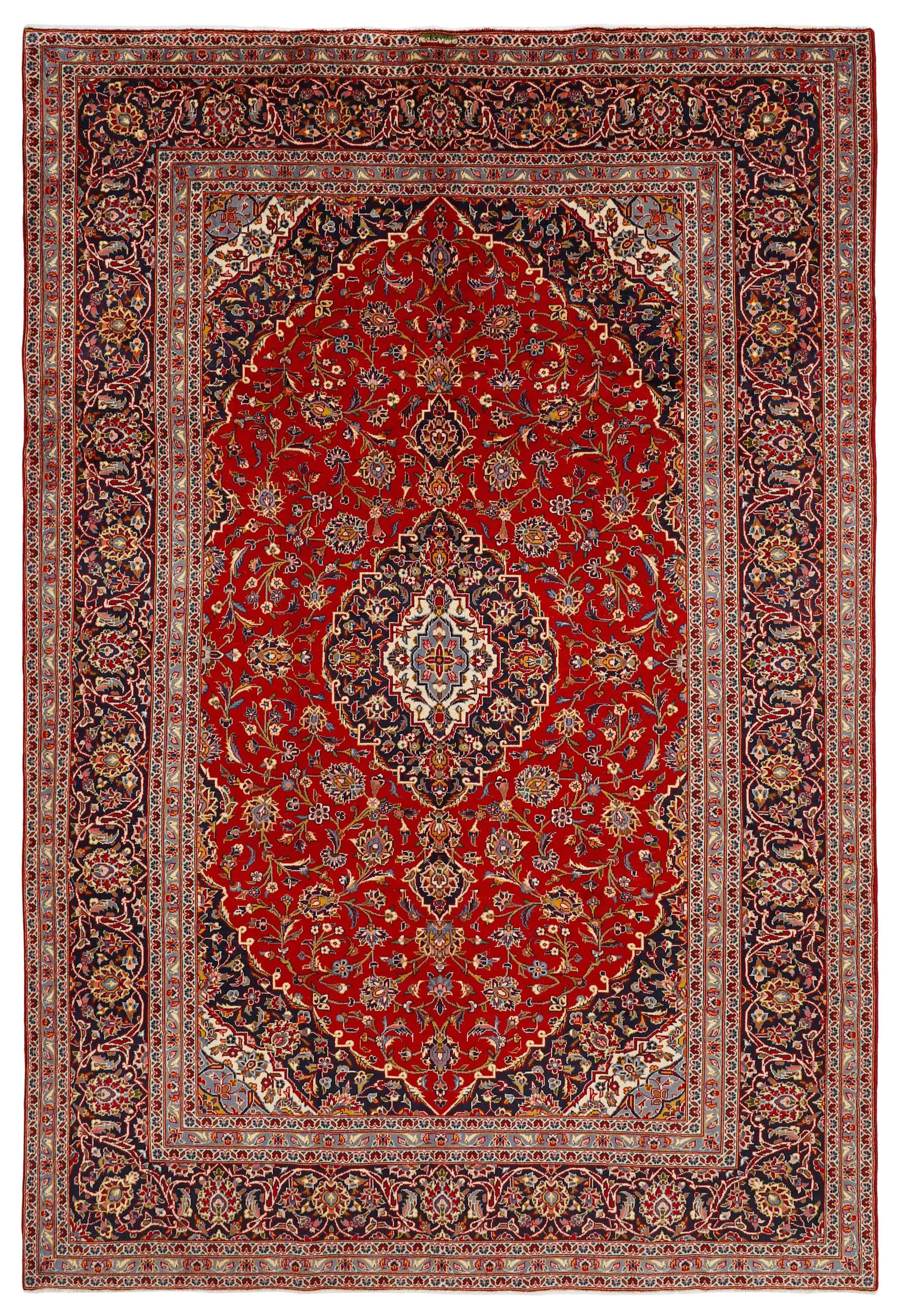 Authentic persian rug with traditional floral design in red and blue