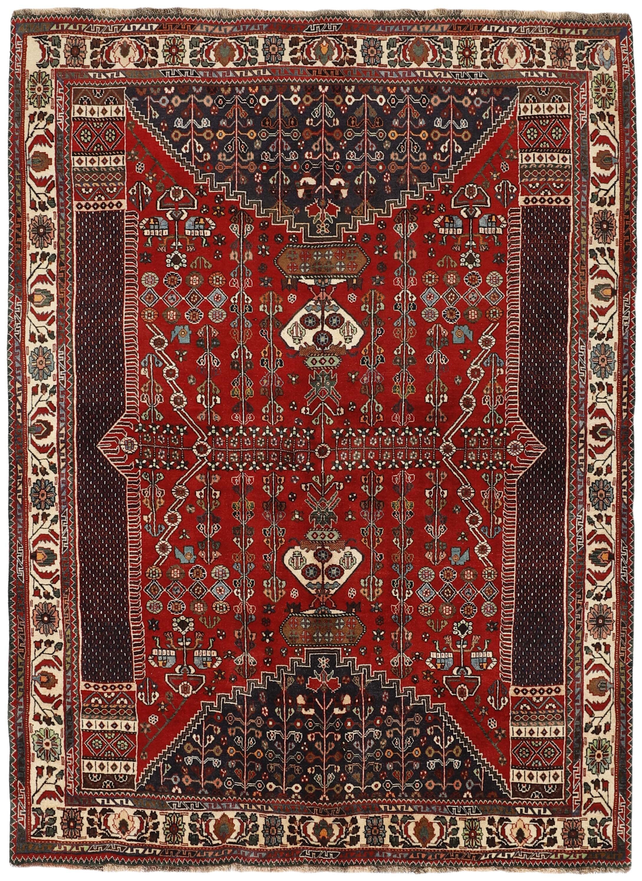 red and black persian rug with geometric design