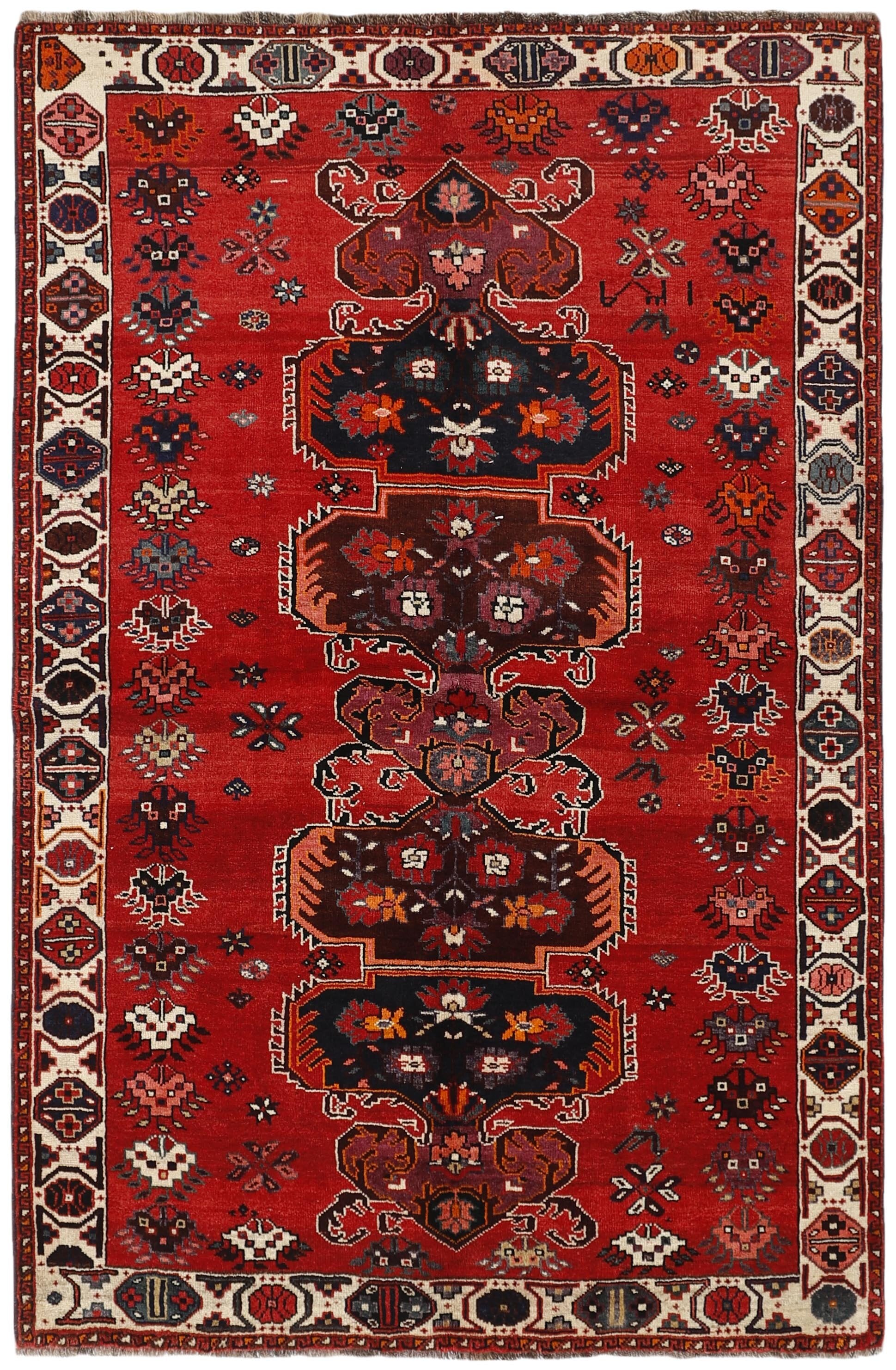 red and black persian rug with geometric design