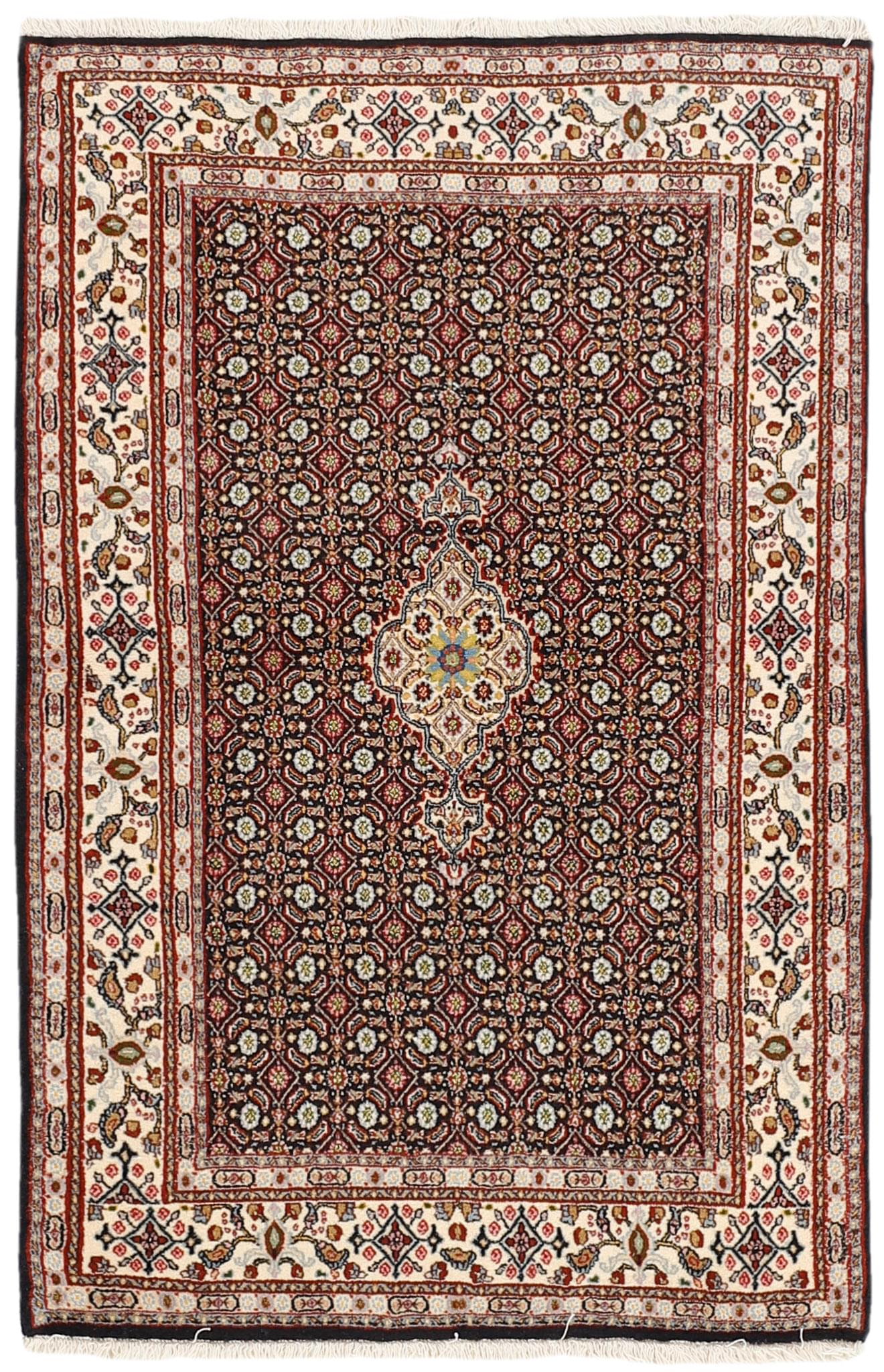 authentic persian rug with traditional floral pattern in red
