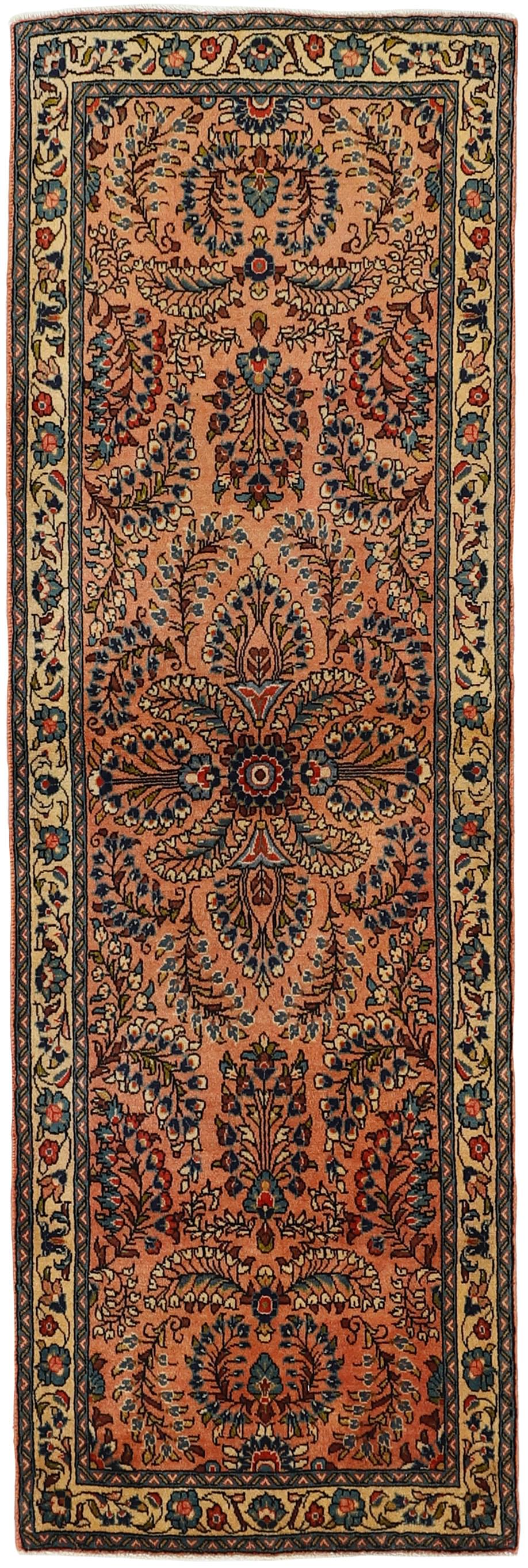 Authentic persian runner with traditional floral design in red