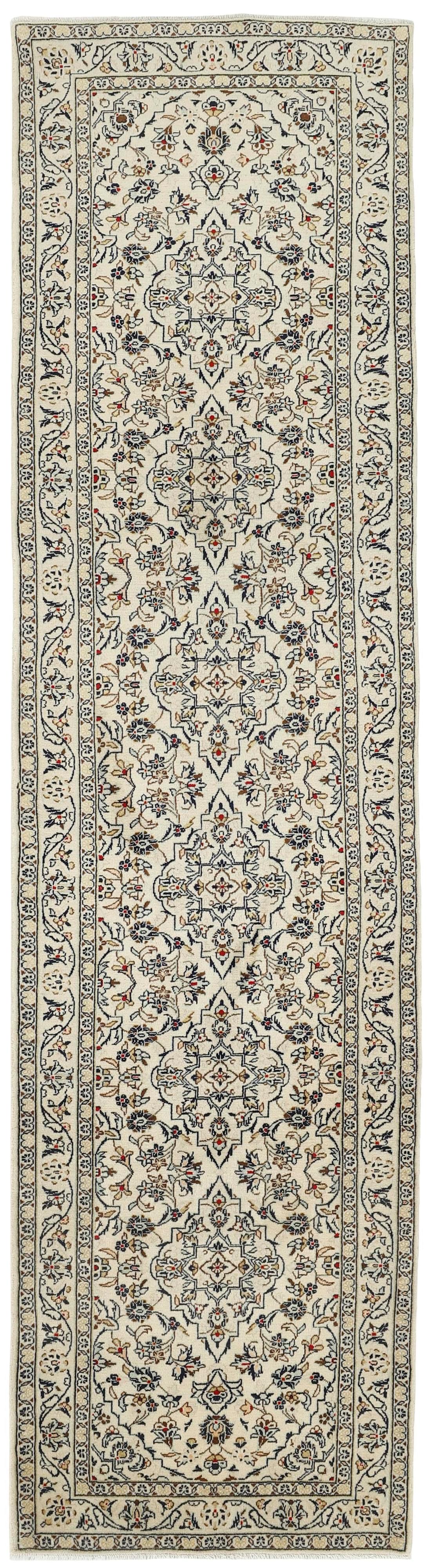 Authentic persian runner with traditional floral design in beige, blue and cream