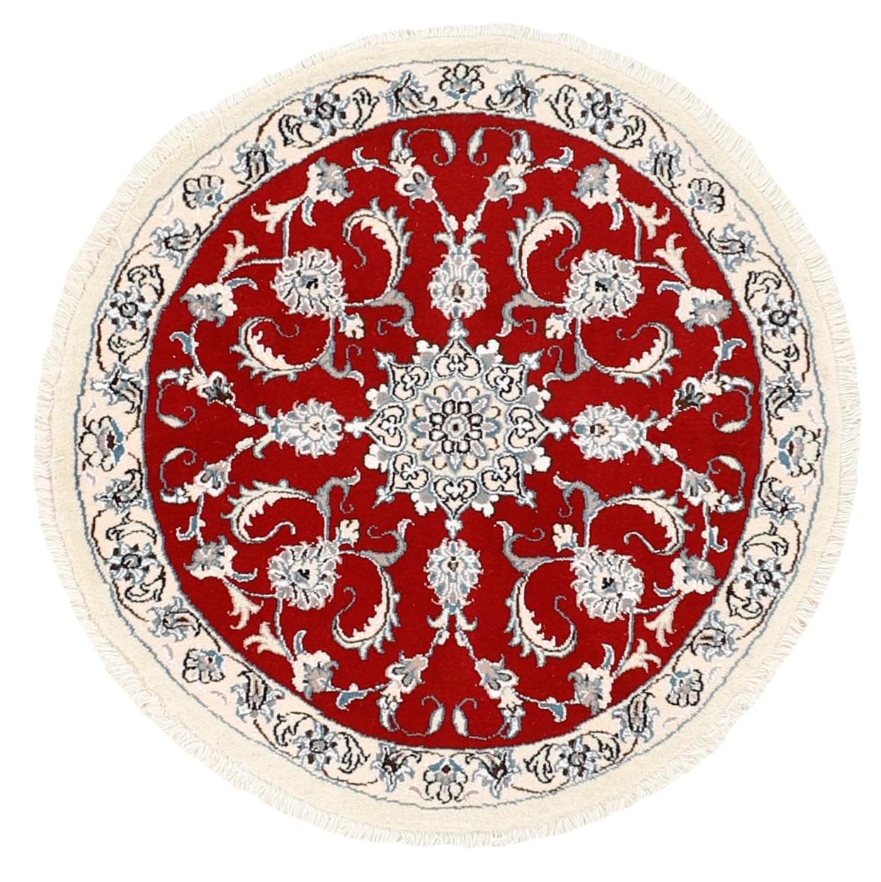 Authentic persian circle rug with a traditional floral design in beige and red