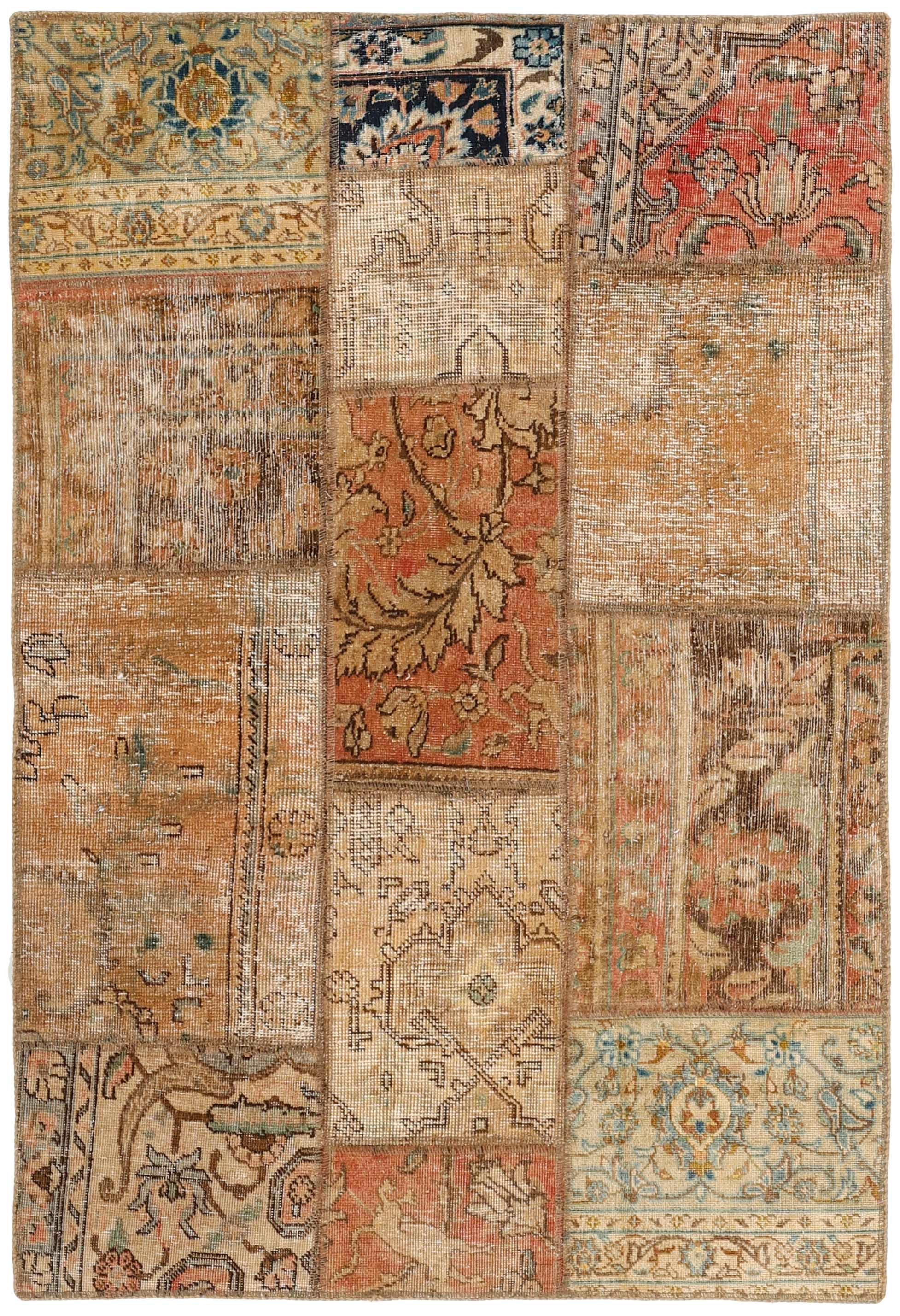 Authentic beige patchwork persian rug