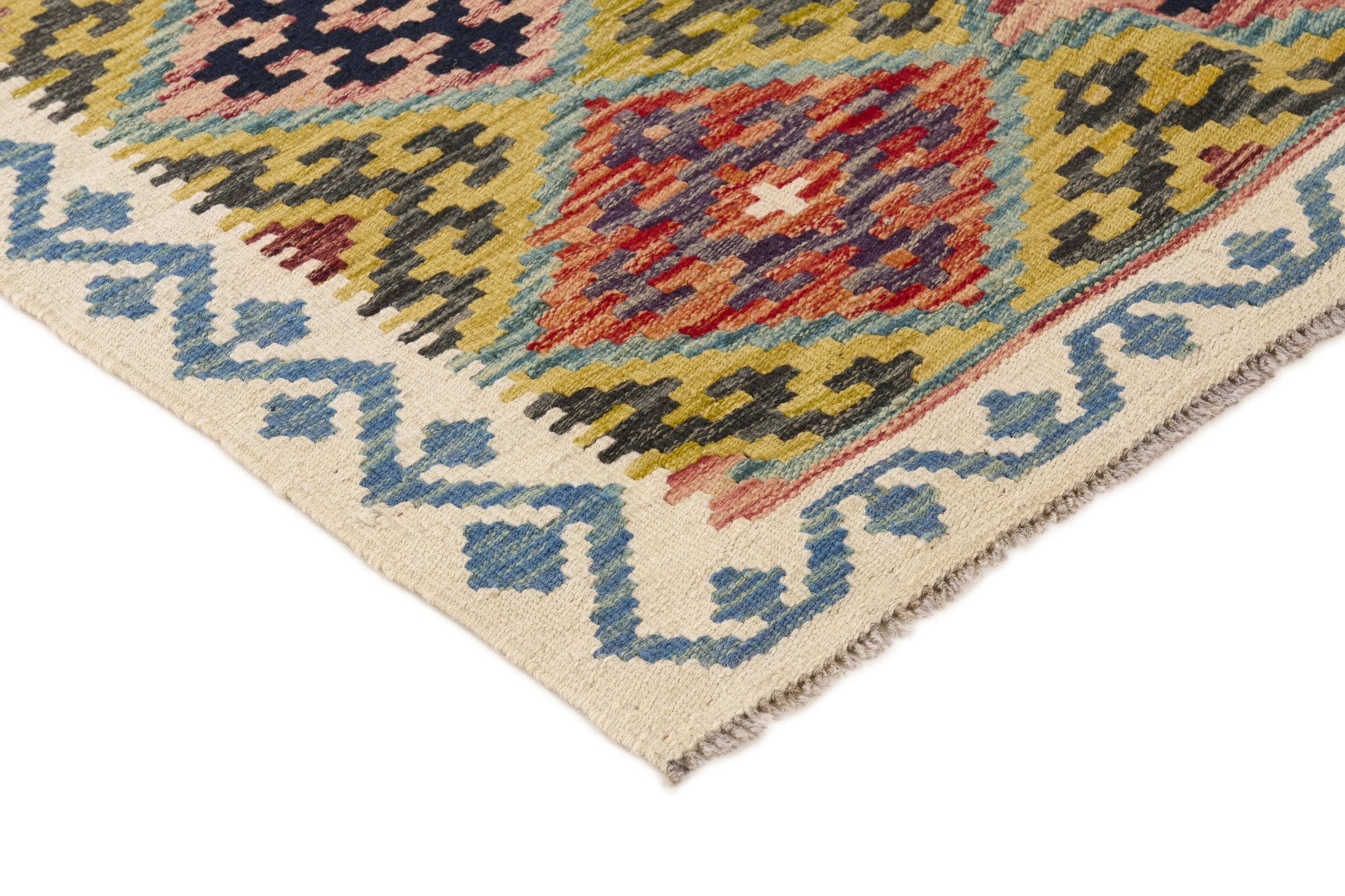 Authentic Persian Kilim flatweave rug with traditional multicolour pattern