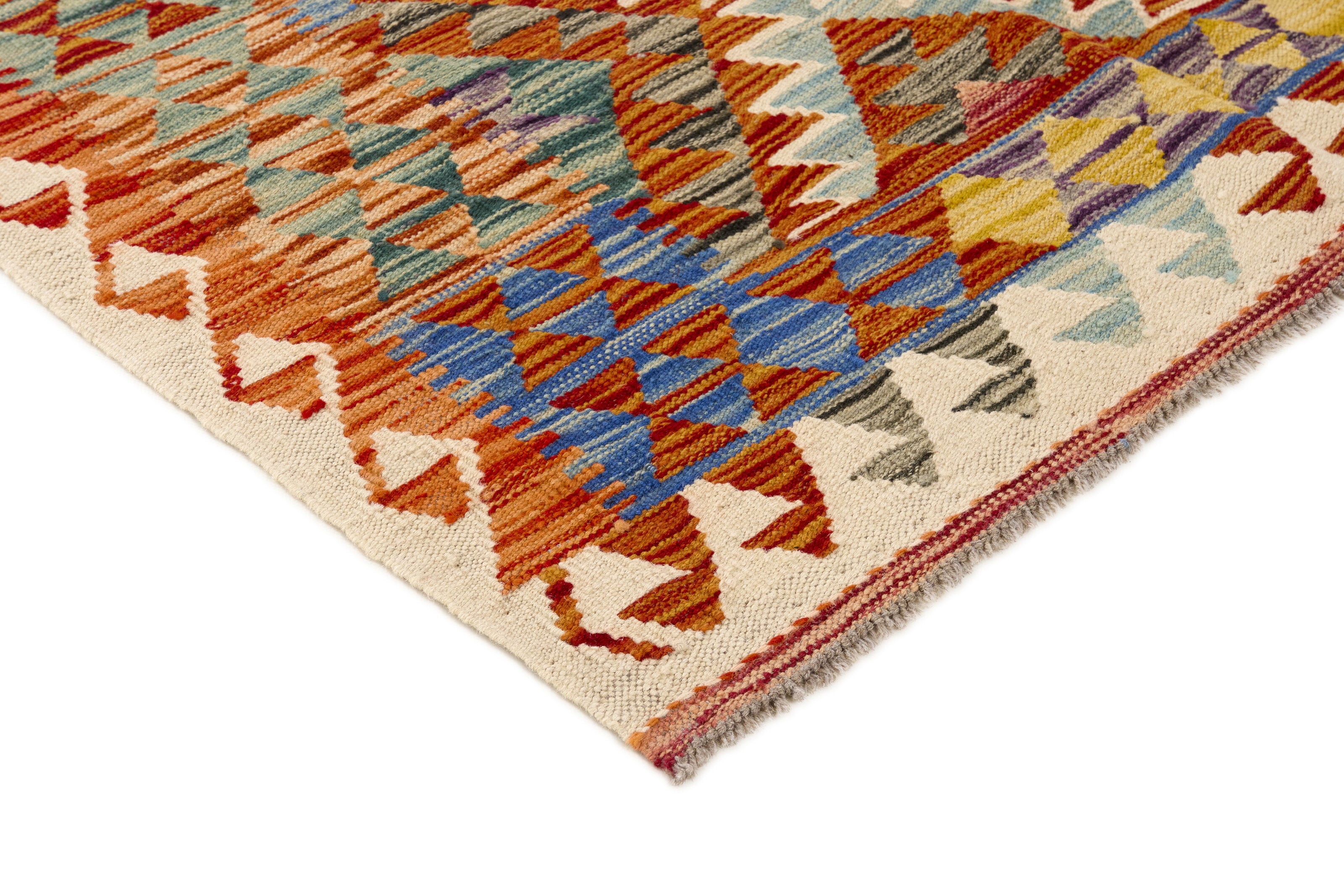 Authentic Persian Kilim flatweave rug with traditional multicolour pattern