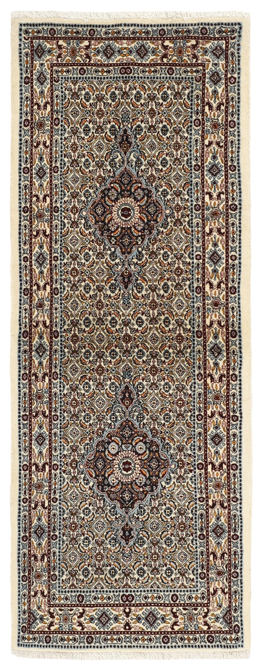 authentic persian runner with traditional floral pattern in red, pink, yellow, blue, green, beige, cream, brown and black