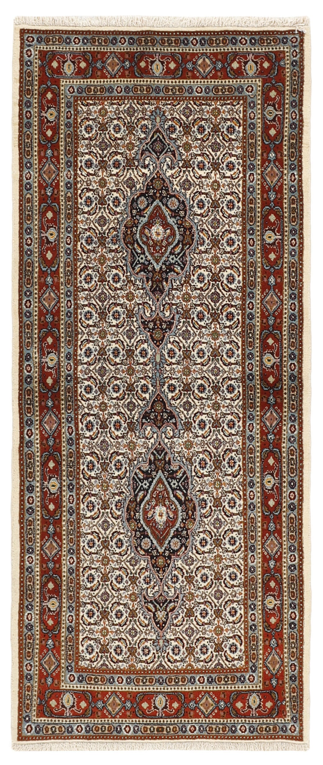 authentic persian runner with traditional floral pattern in red, pink, yellow, blue, green, beige, cream, brown and black