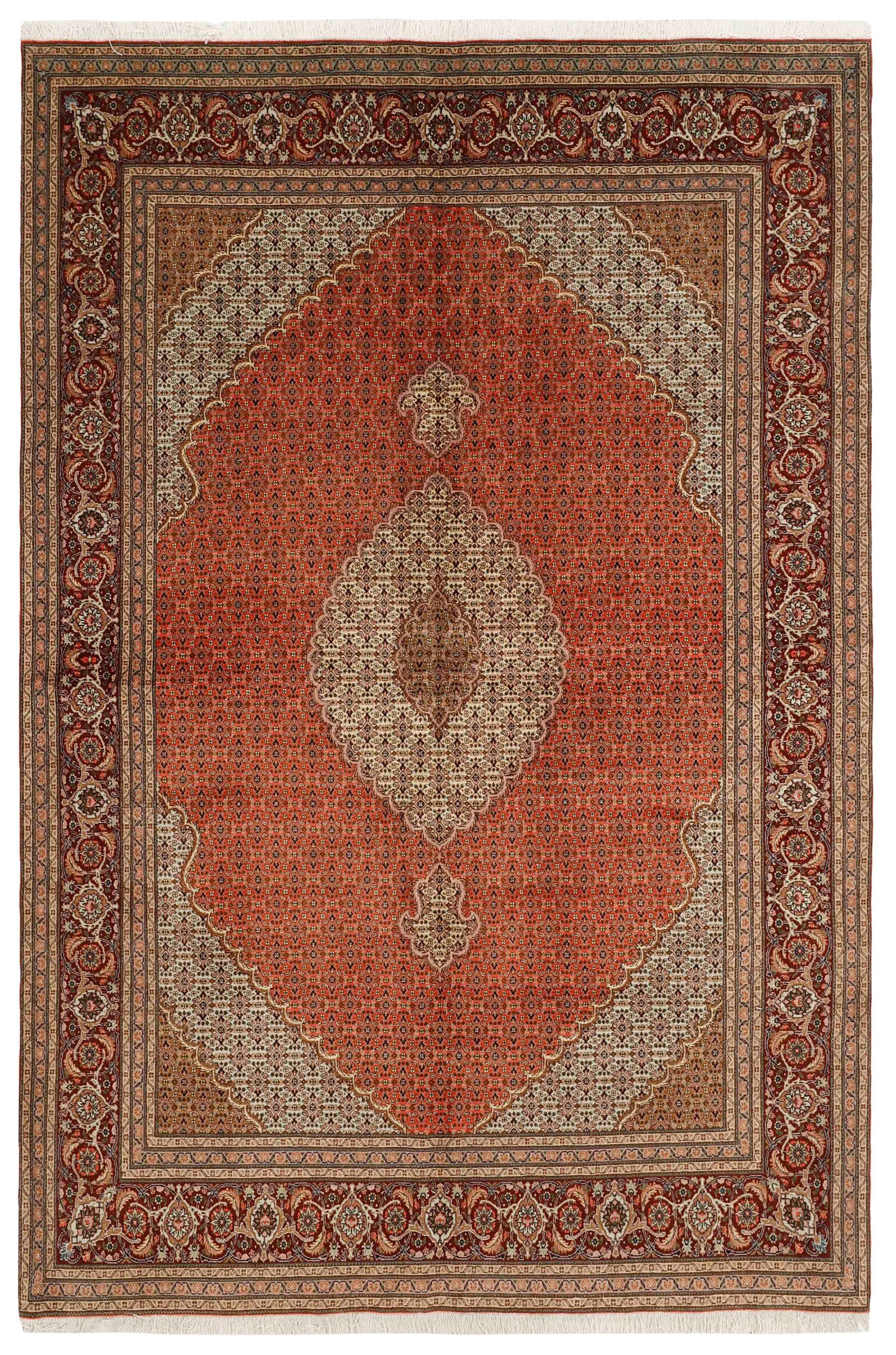Authentic persian rug with traditional floral design in red, black and beige