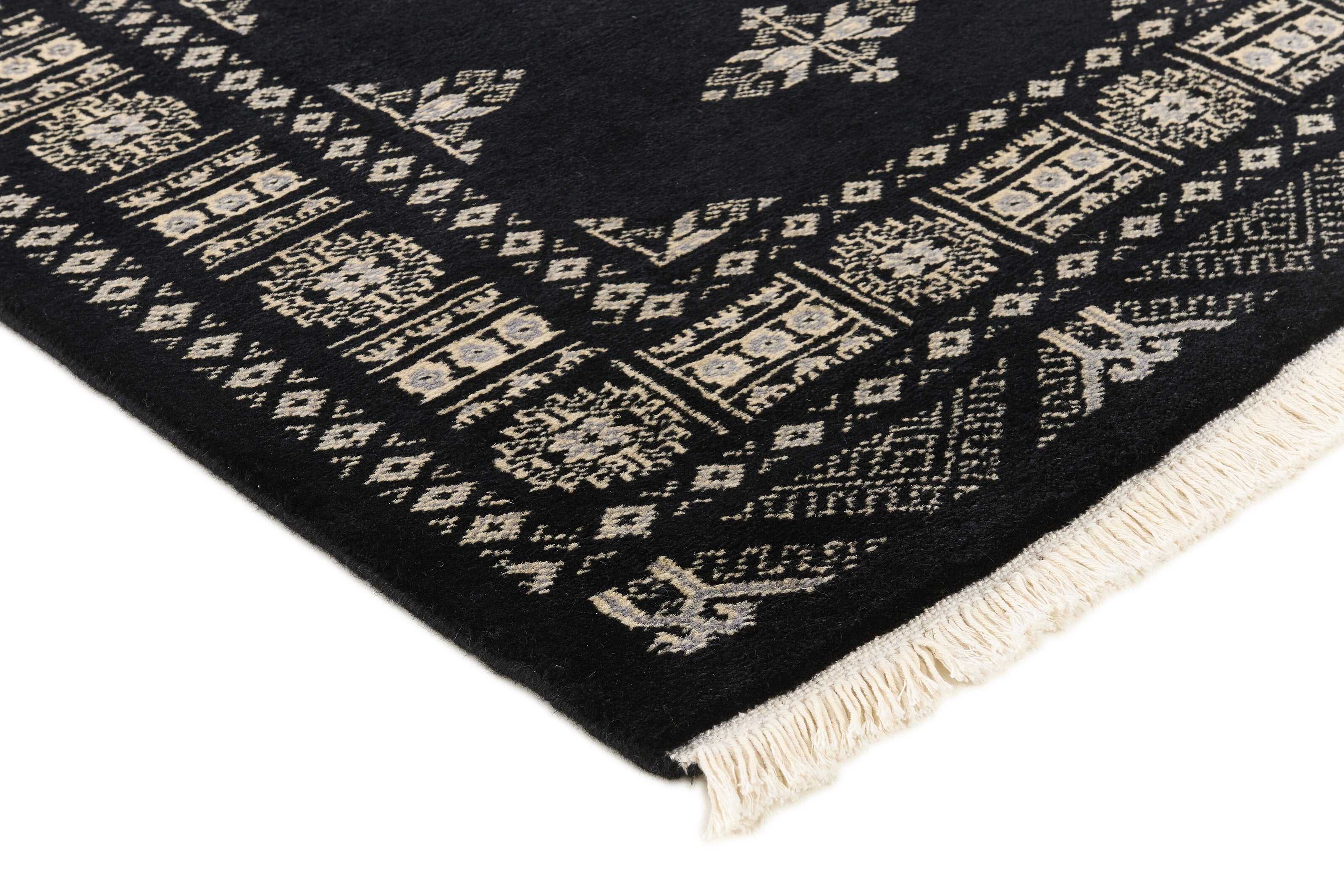 Black Oriental runner with traditional bordered pattern