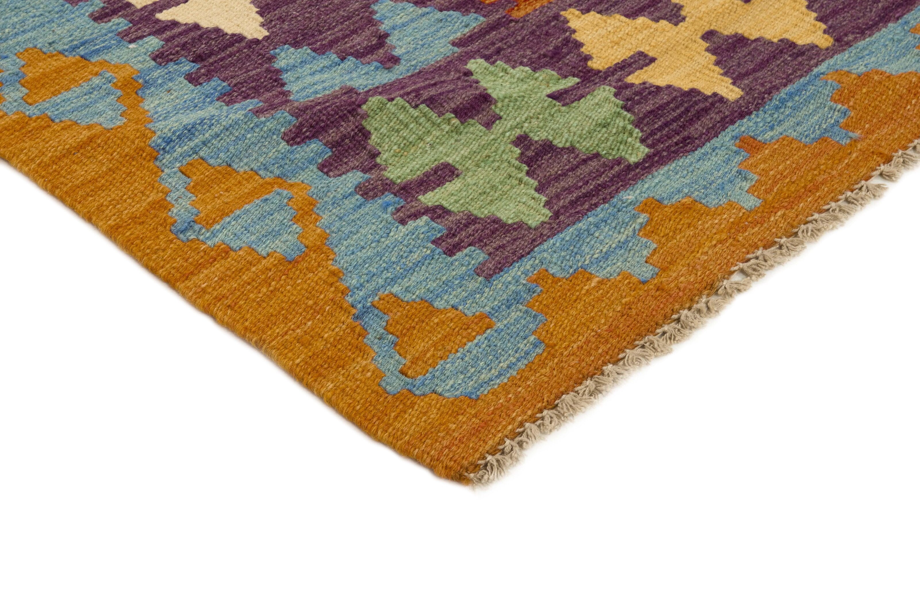 Authentic Persian Kilim flatweave rug with traditional multicolour pattern