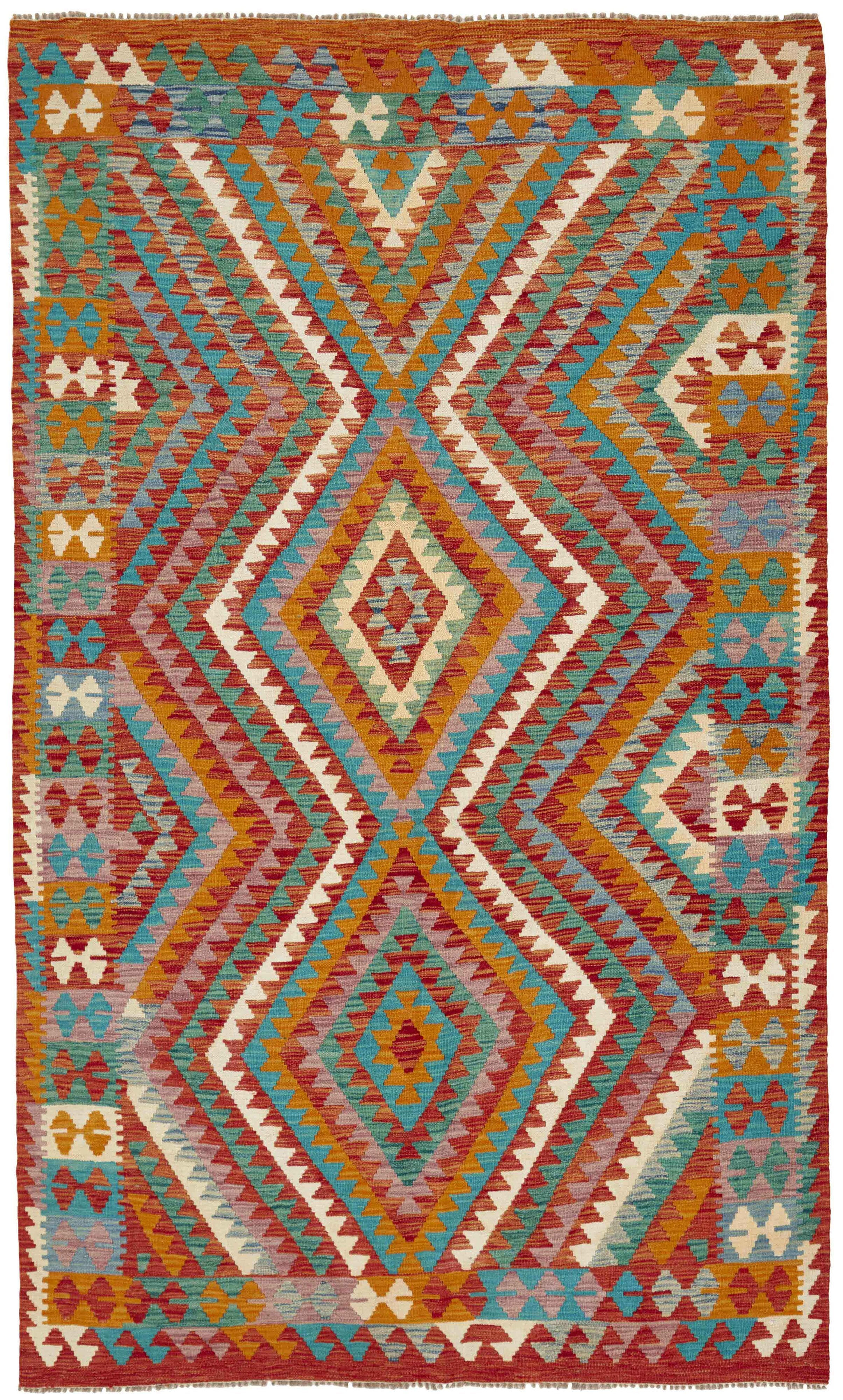 Authentic Persian Kilim flatweave rug with traditional multicolour pattern