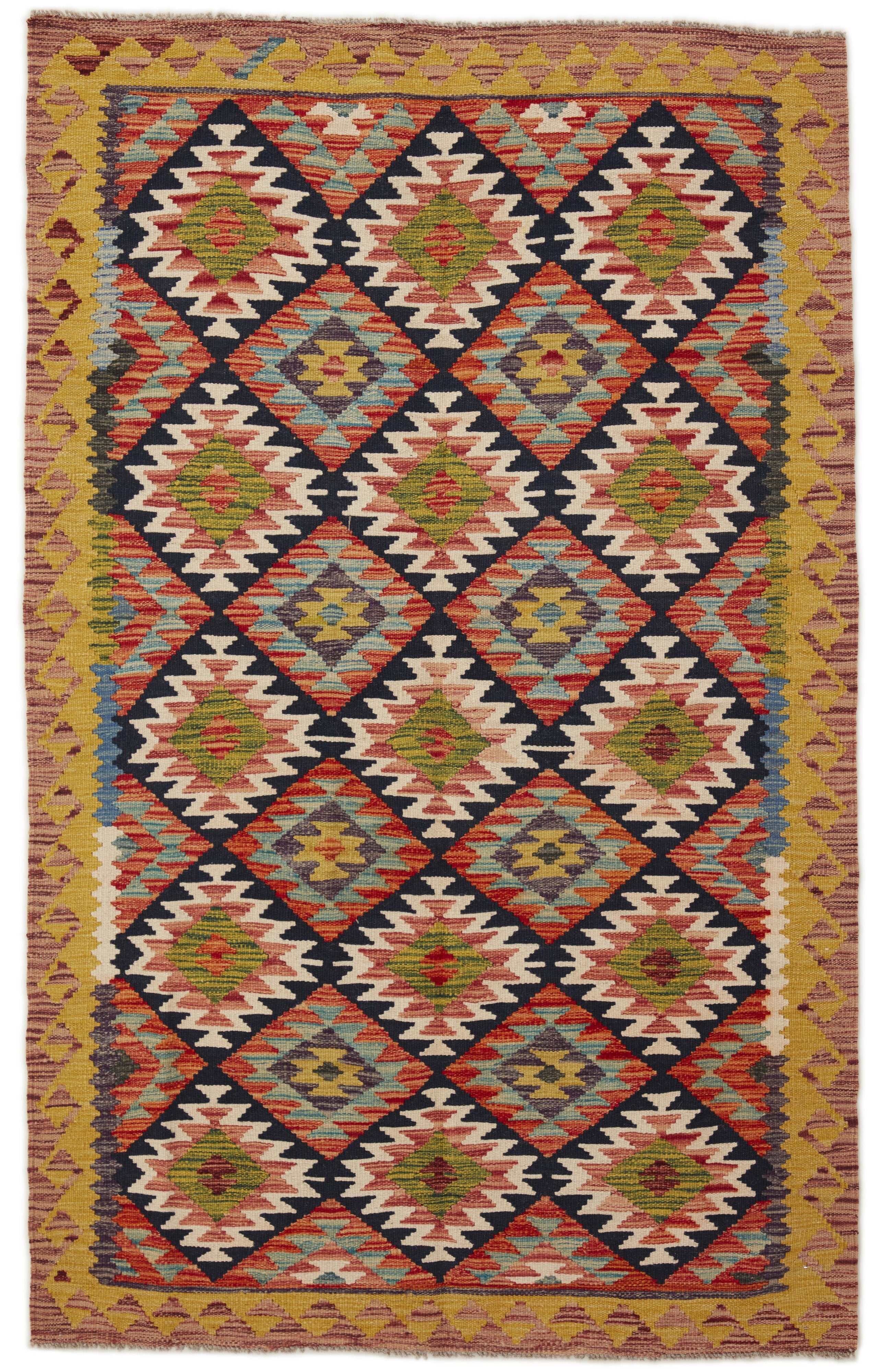 Authentic Persian Kilim flatweave rug with traditional multicolour pattern