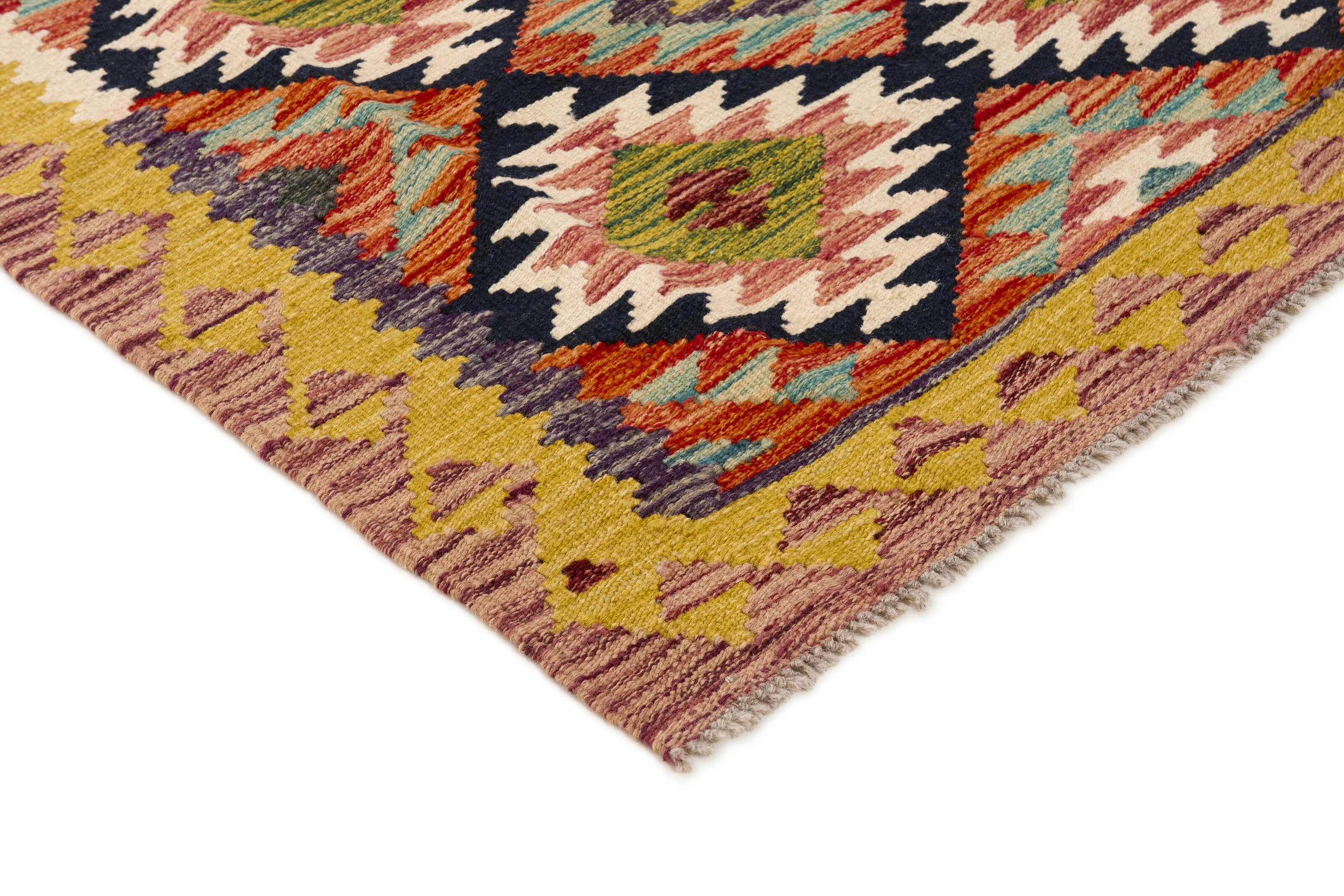 Authentic Persian Kilim flatweave rug with traditional multicolour pattern