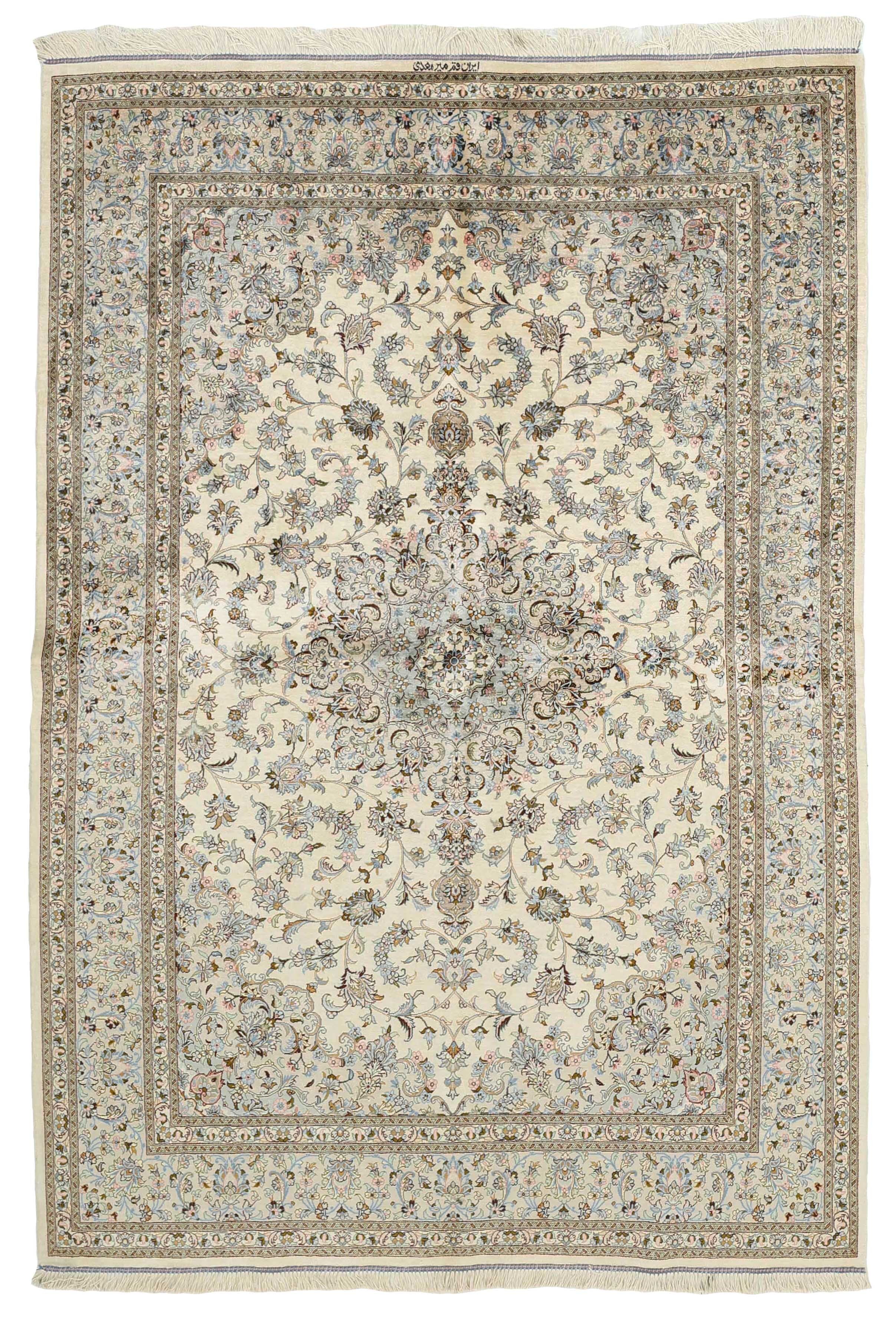 Authentic persian rug with a traditional floral design in cream