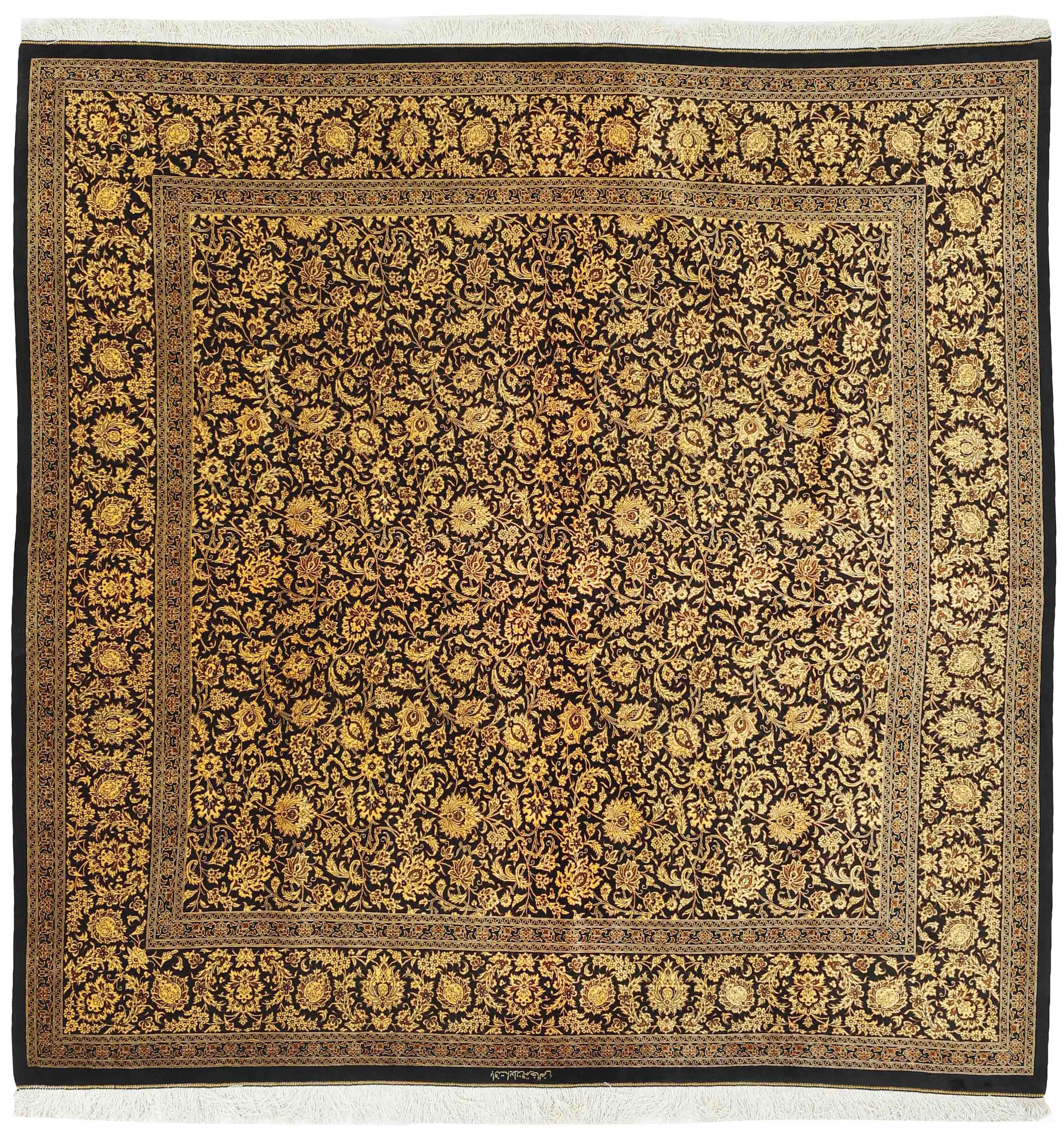 Authentic persian square rug with a traditional floral design in yellow