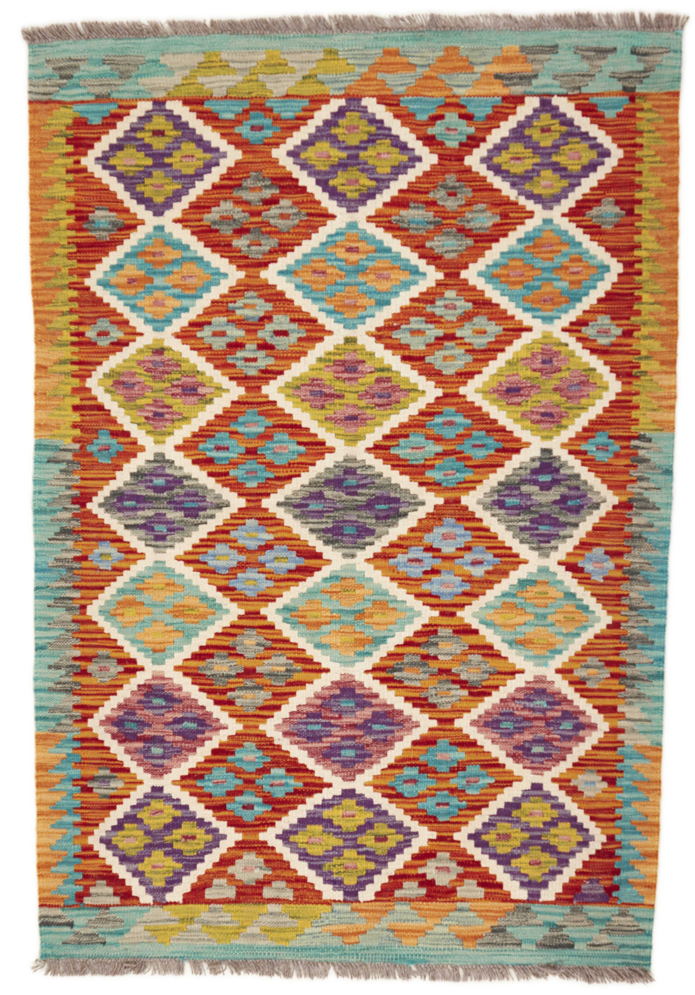 Authentic Persian Kilim flatweave rug with traditional multicolour pattern