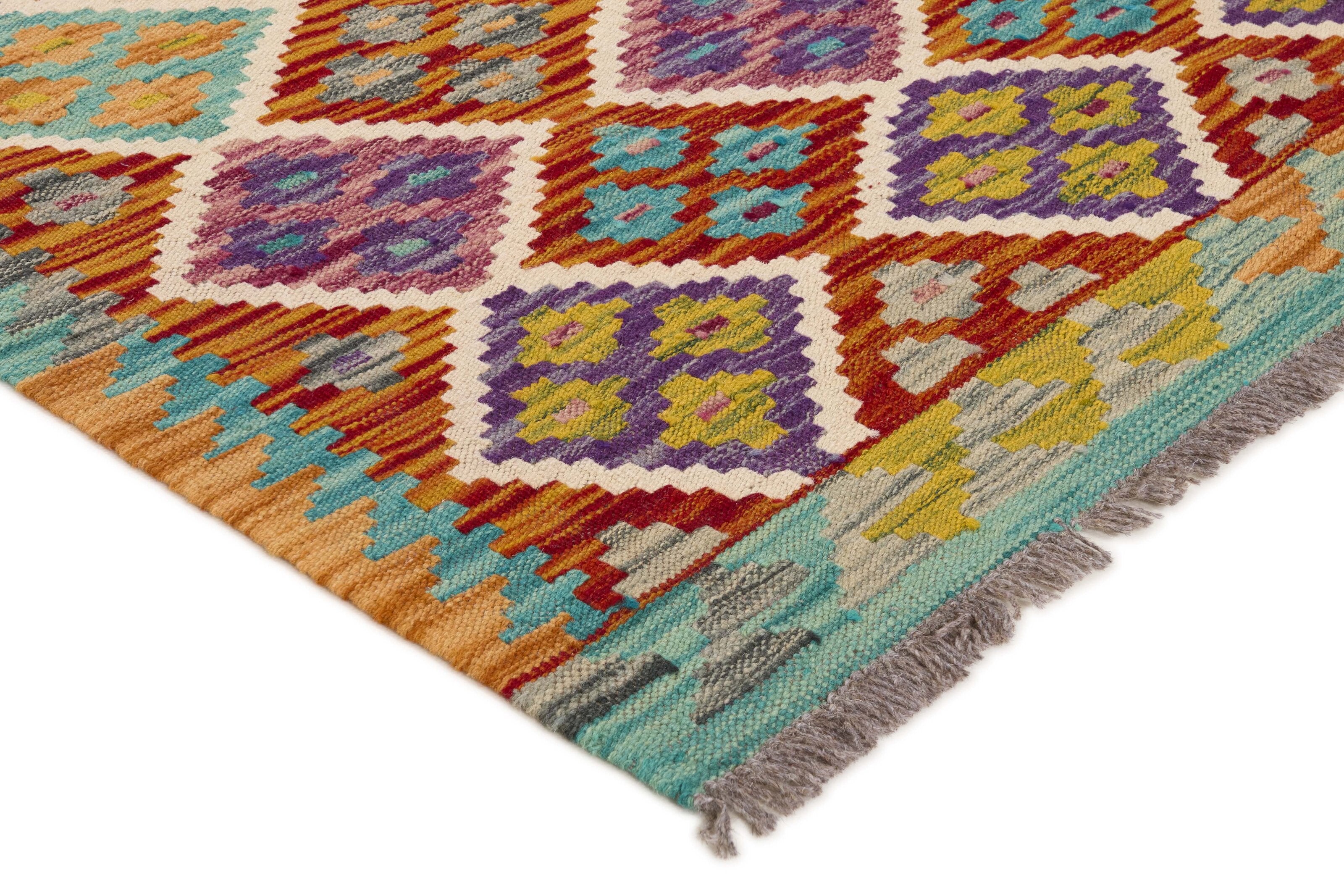 Authentic Persian Kilim flatweave rug with traditional multicolour pattern