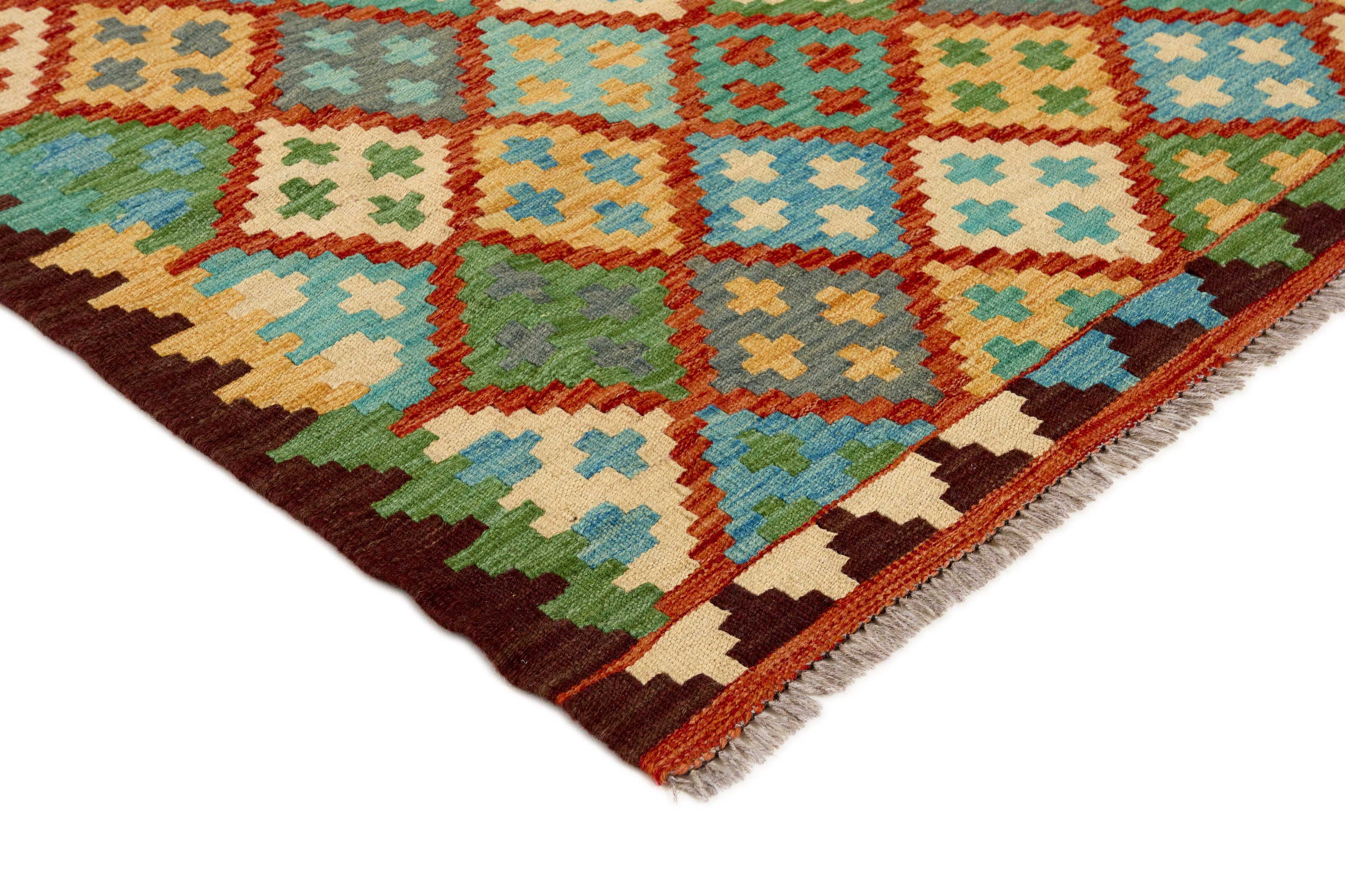 Authentic Persian Kilim flatweave rug with traditional multicolour pattern