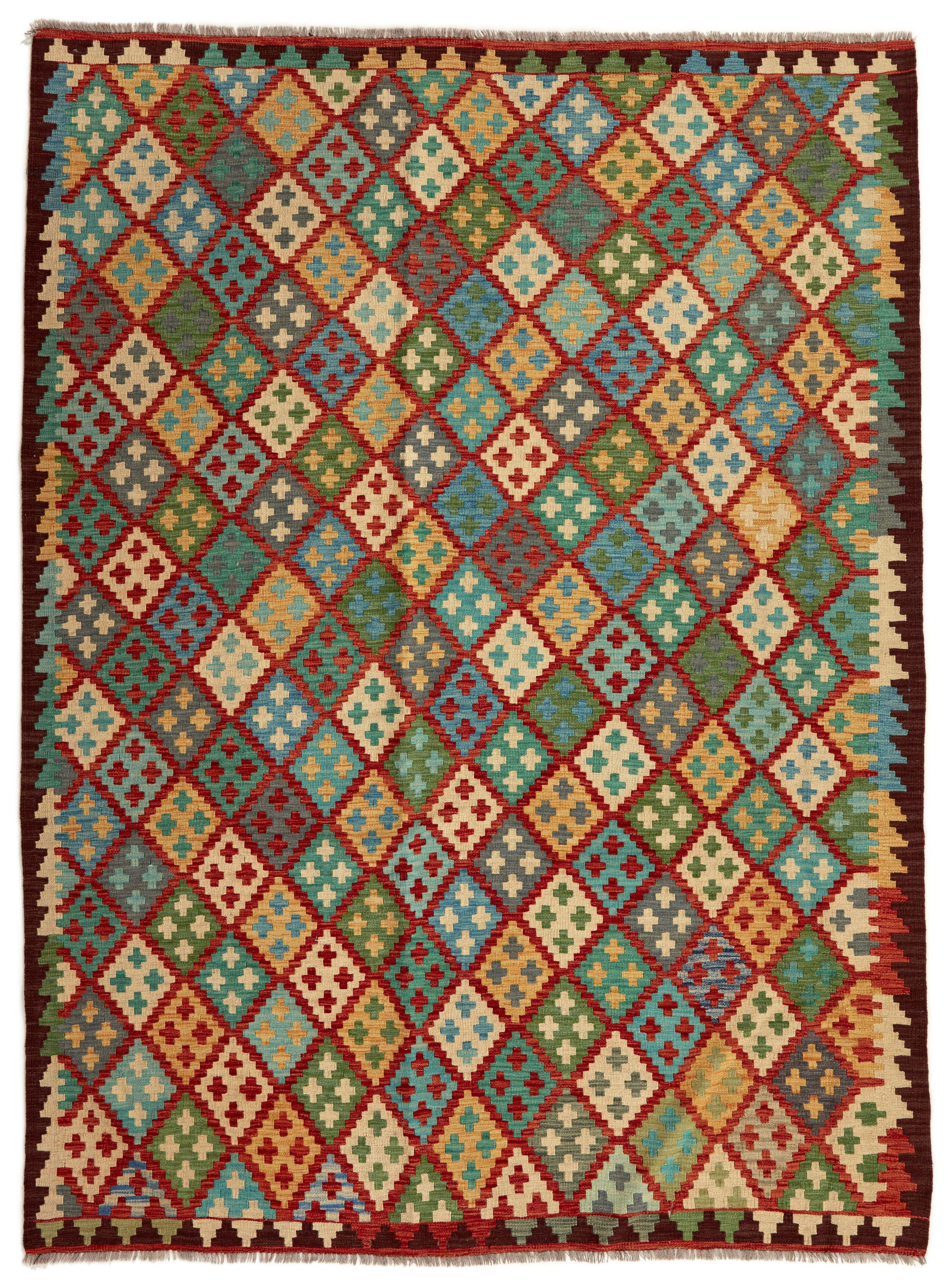 Authentic Persian Kilim flatweave rug with traditional multicolour pattern