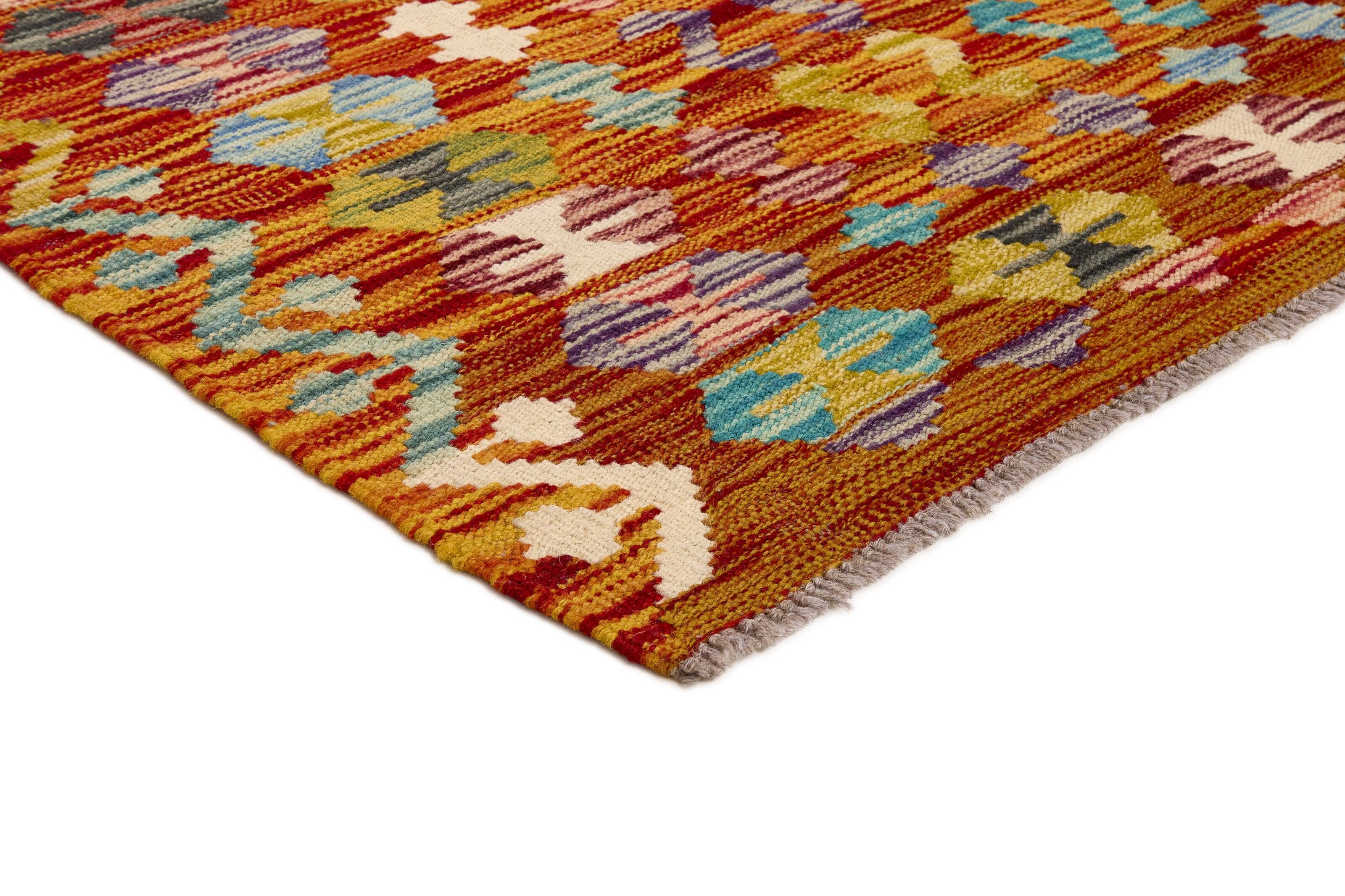 Authentic Persian Kilim flatweave rug with traditional multicolour pattern