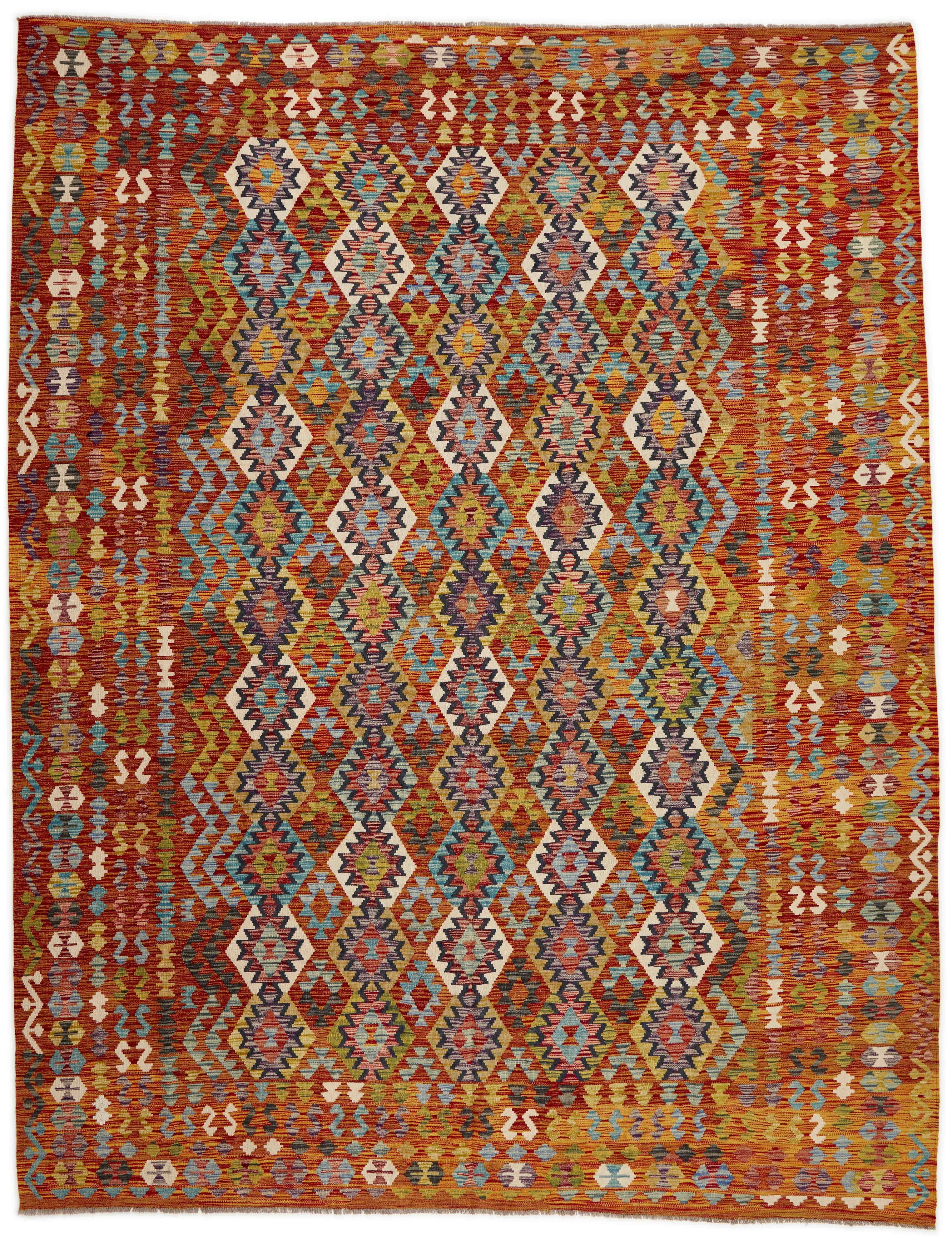 Authentic Persian Kilim flatweave rug with traditional multicolour pattern