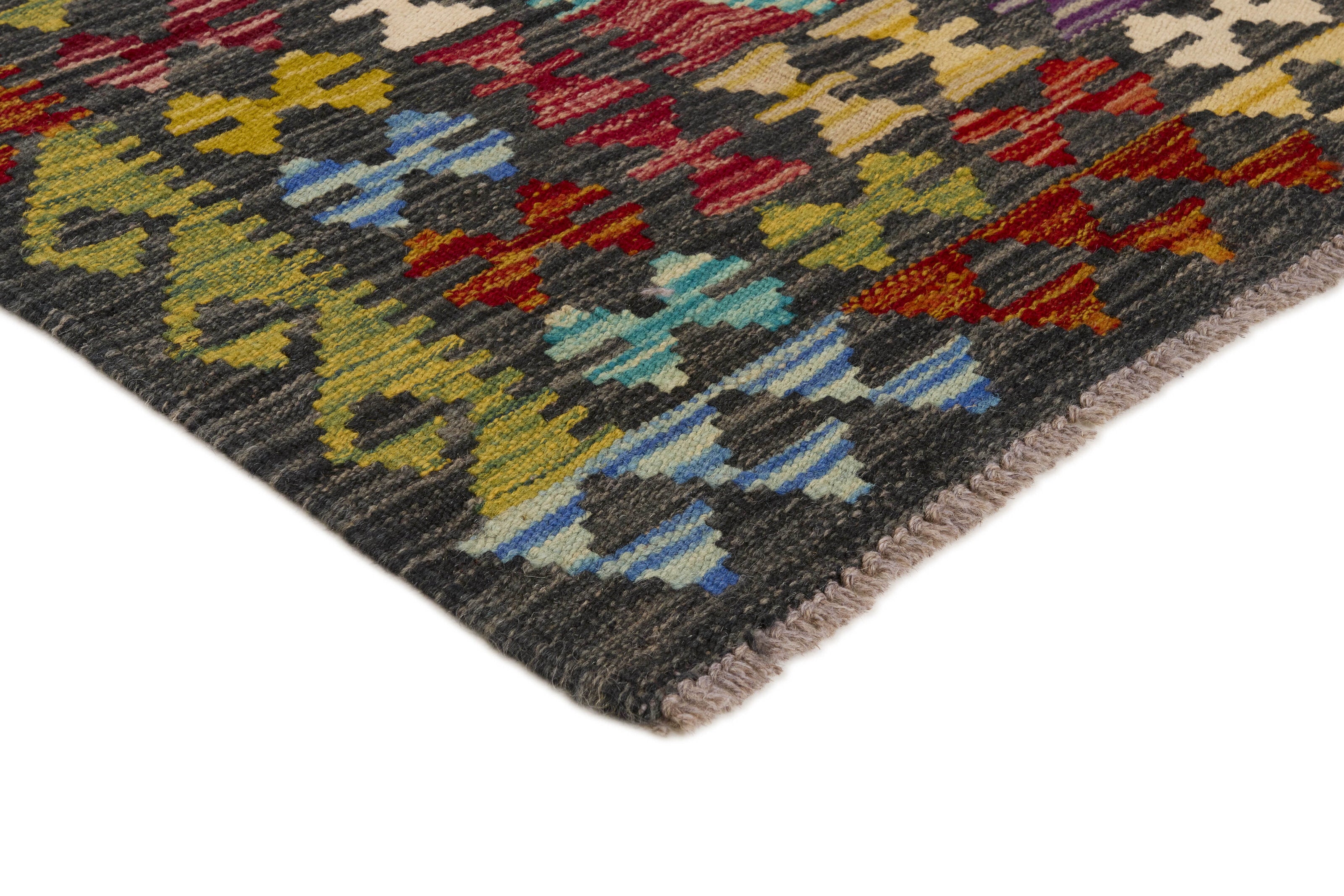 Authentic Persian Kilim flatweave rug with traditional multicolour pattern