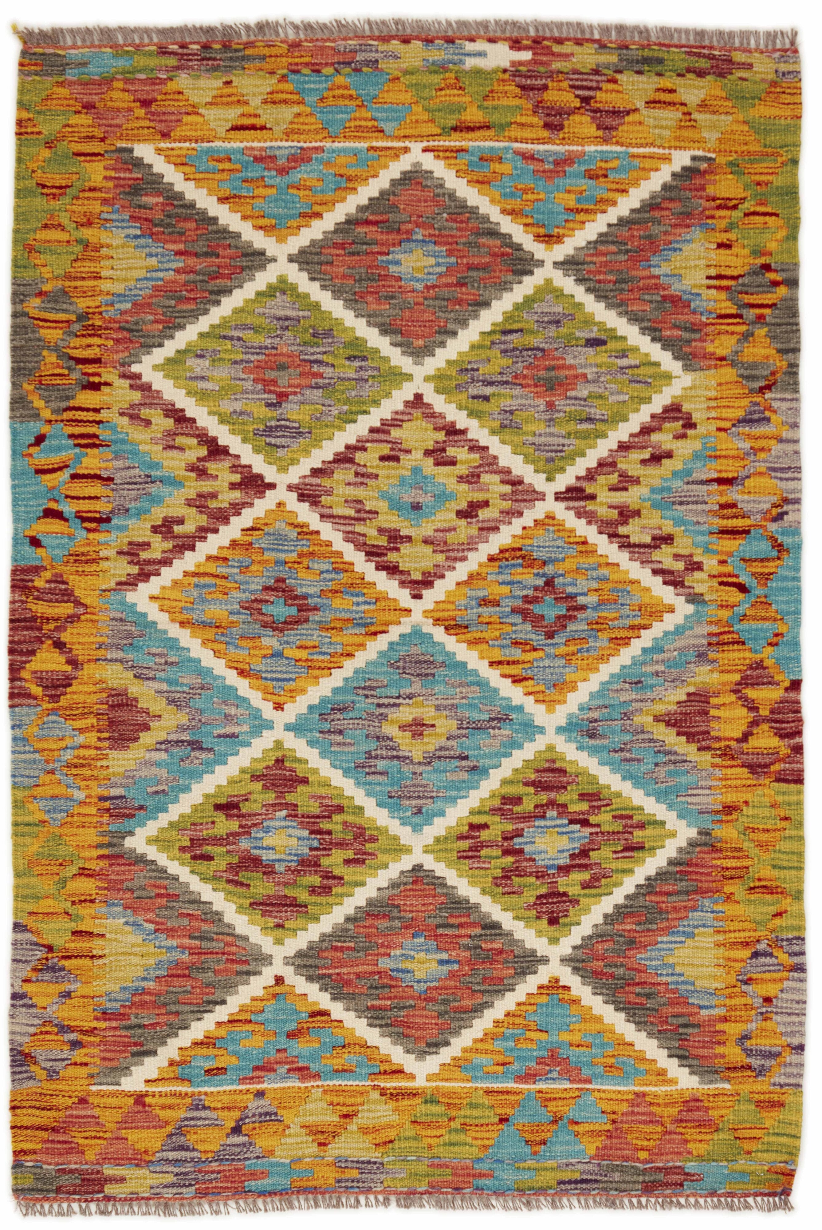 Authentic Persian Kilim flatweave rug with traditional multicolour pattern