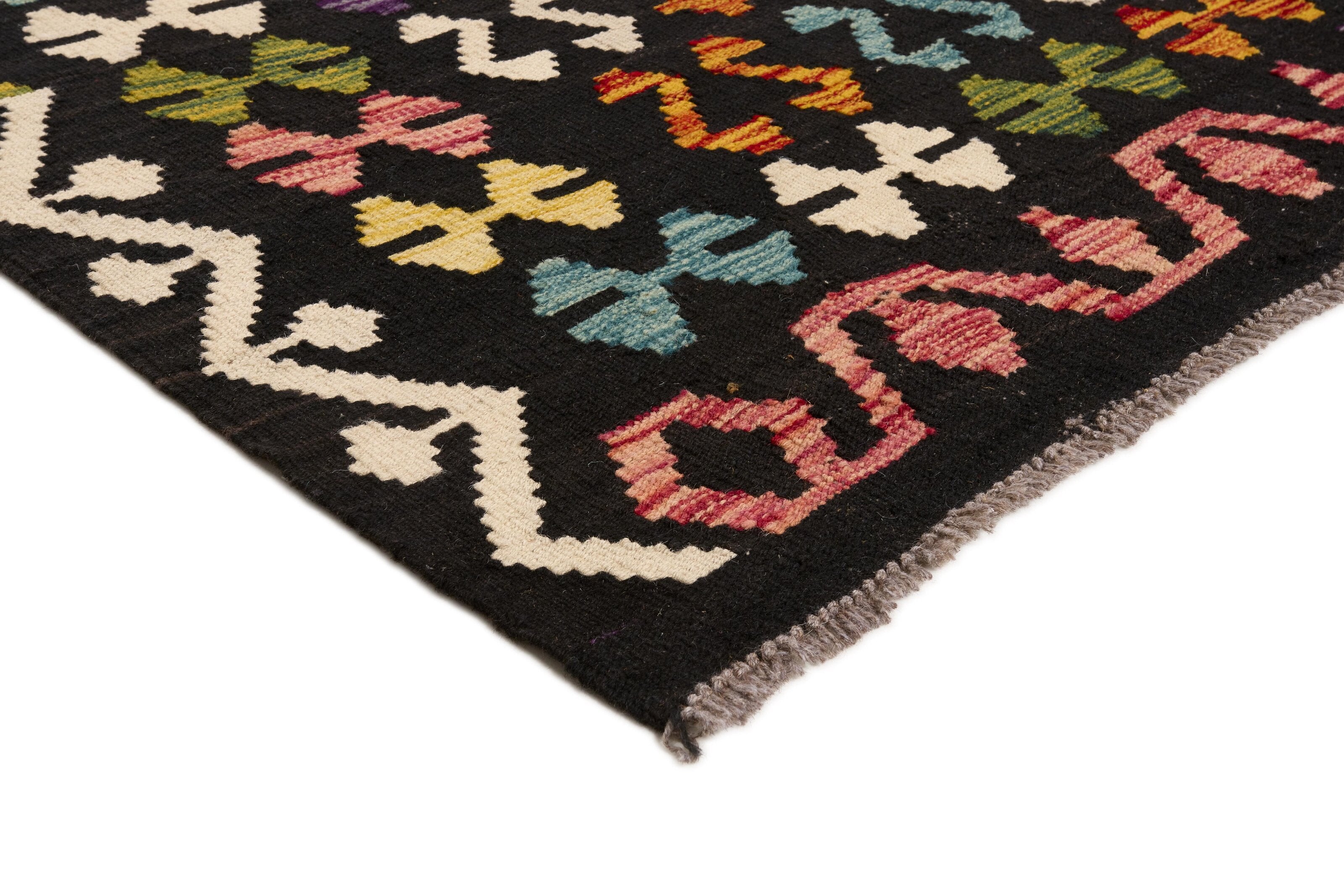 Authentic Persian Kilim flatweave rug with traditional multicolour pattern