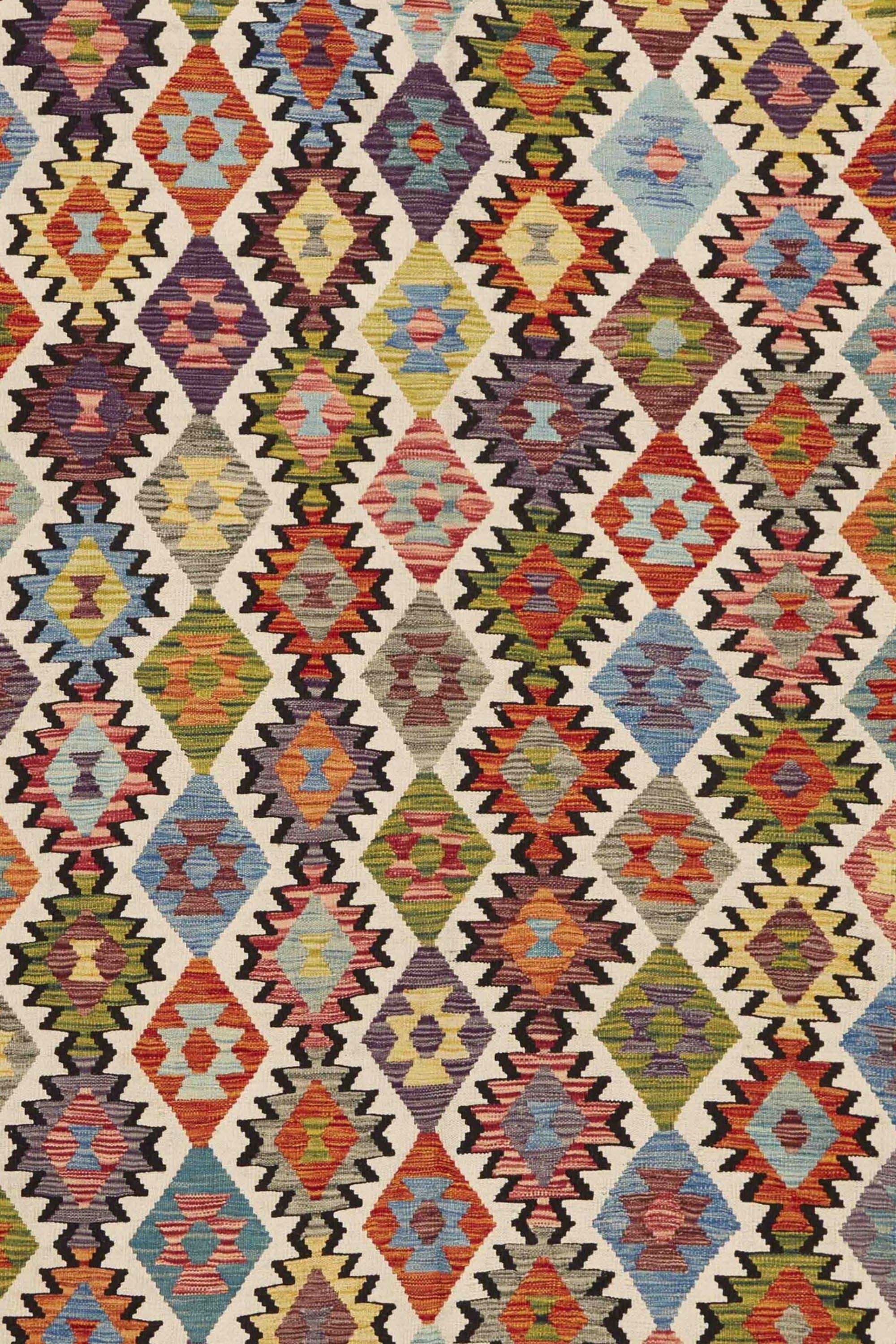 Authentic Persian Kilim flatweave rug with traditional multicolour pattern