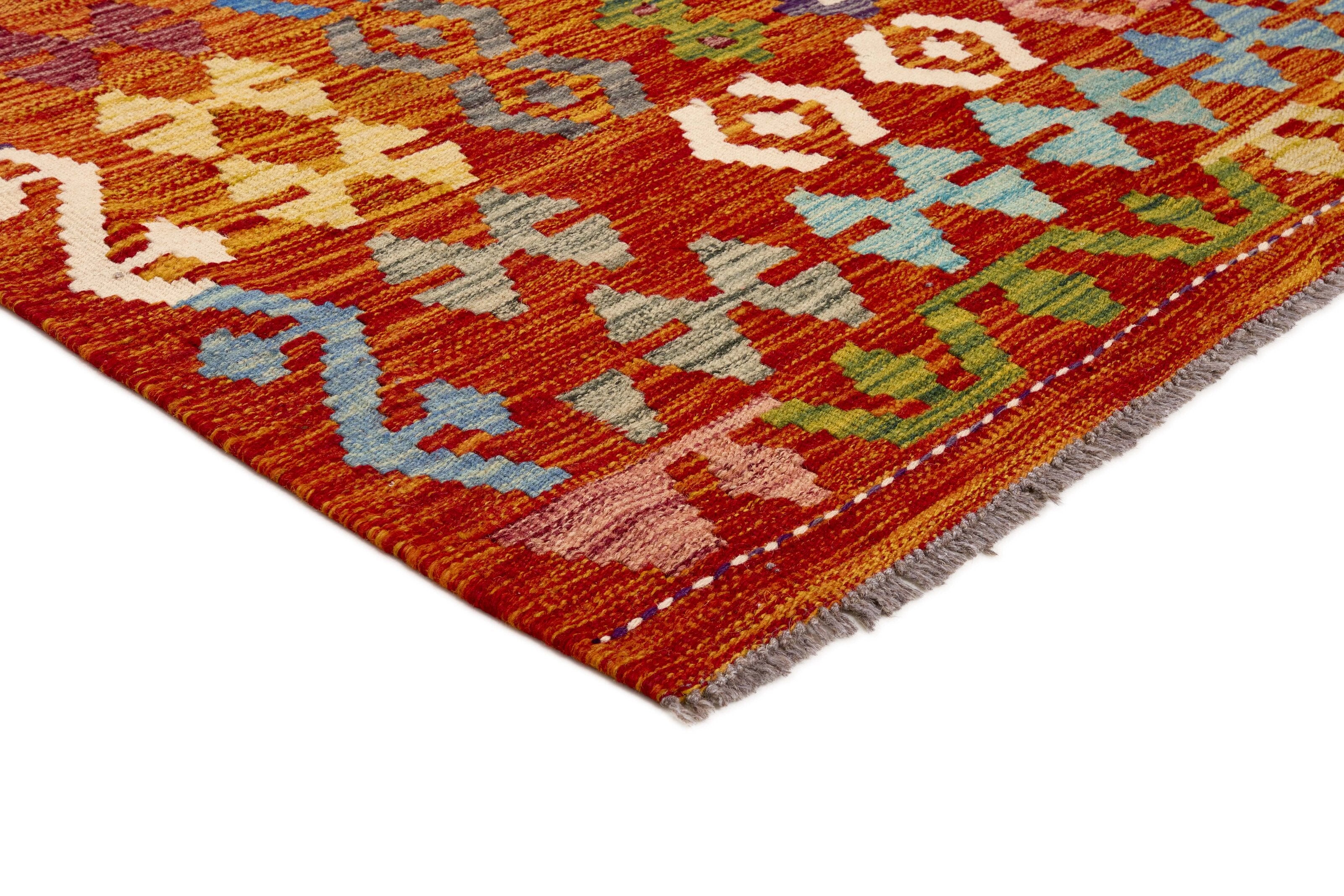 Authentic Persian Kilim flatweave rug with traditional multicolour pattern