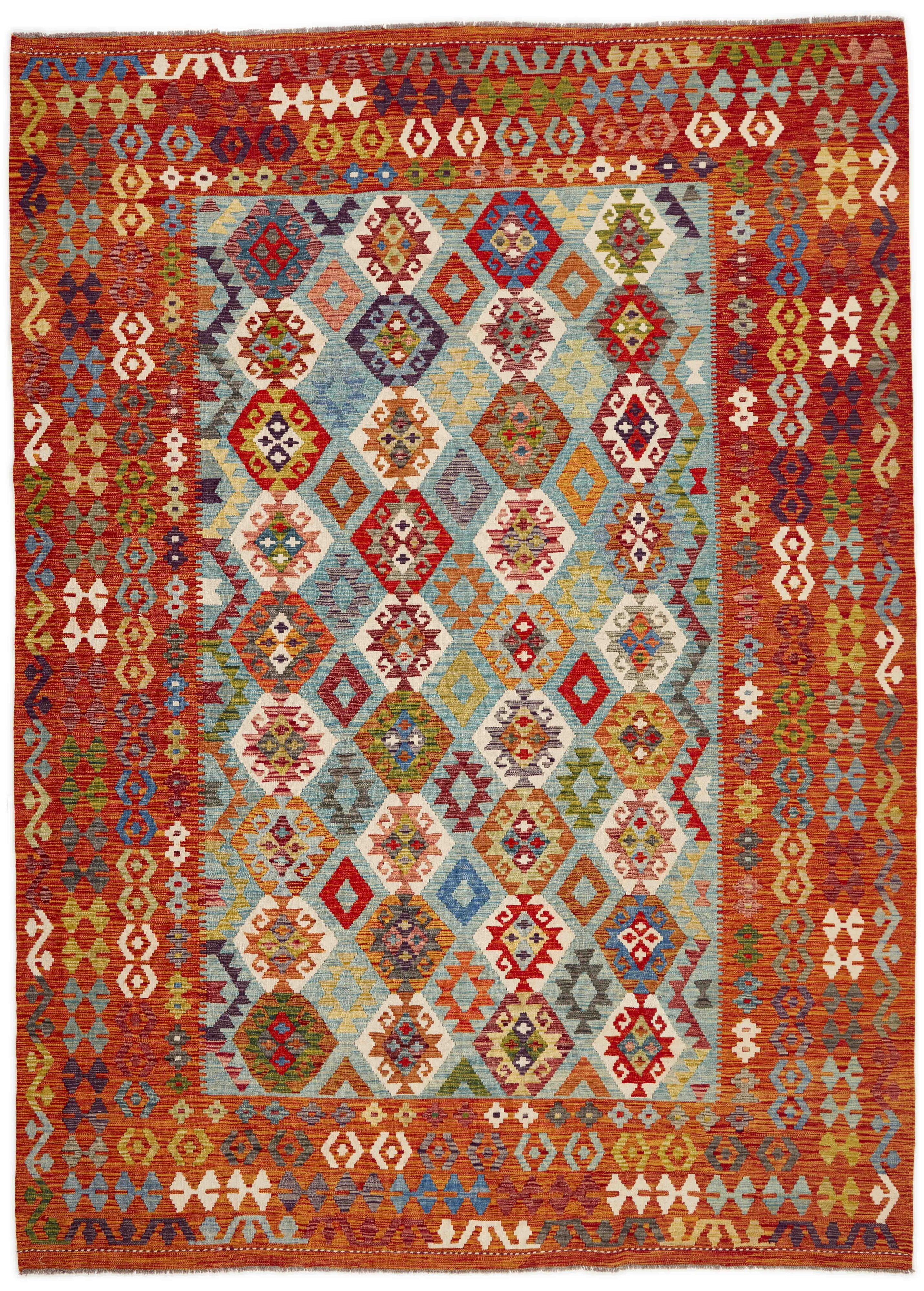 Authentic Persian Kilim flatweave rug with traditional multicolour pattern