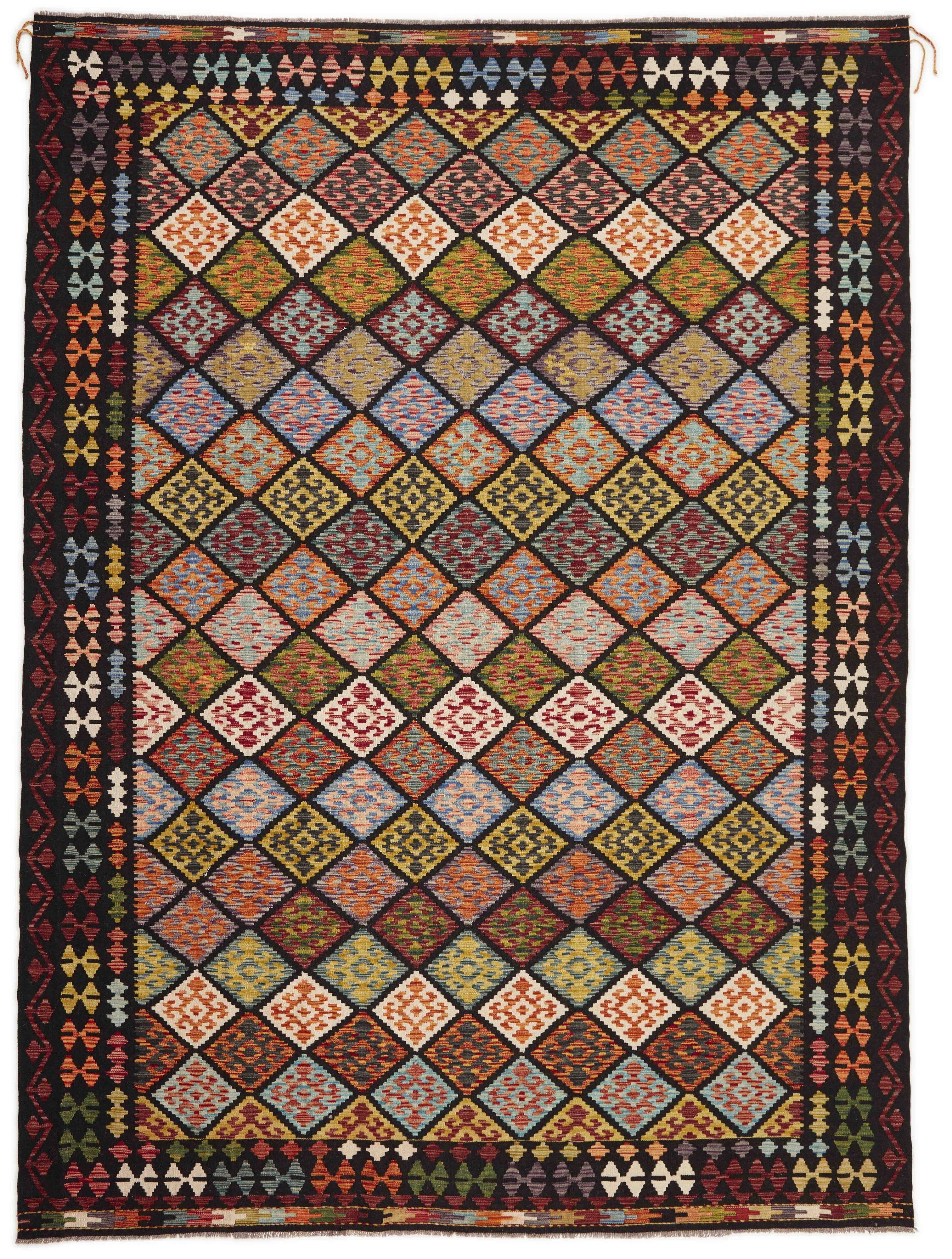 Authentic Persian Kilim flatweave rug with traditional multicolour pattern