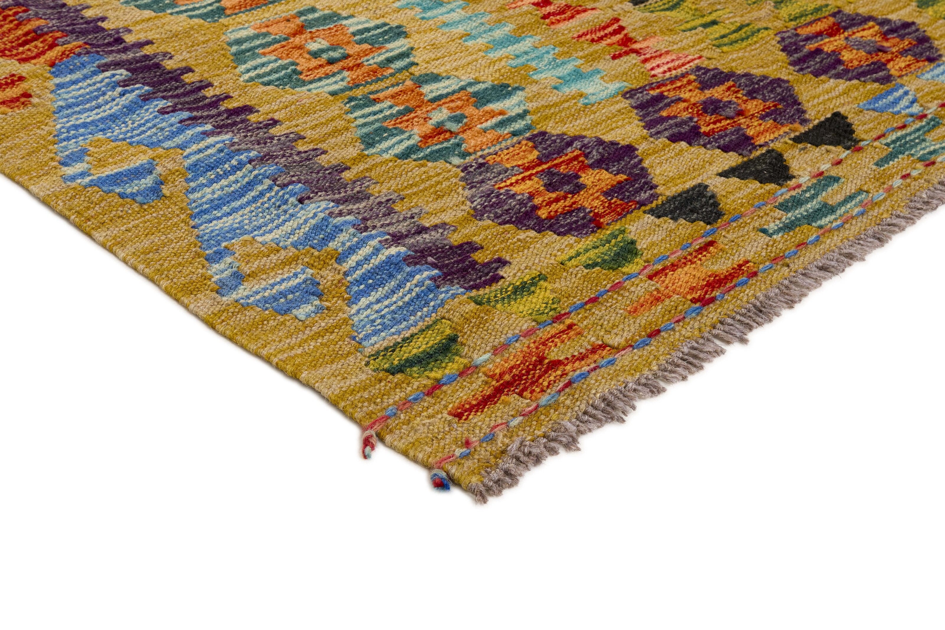 Authentic Persian Kilim flatweave rug with traditional multicolour pattern