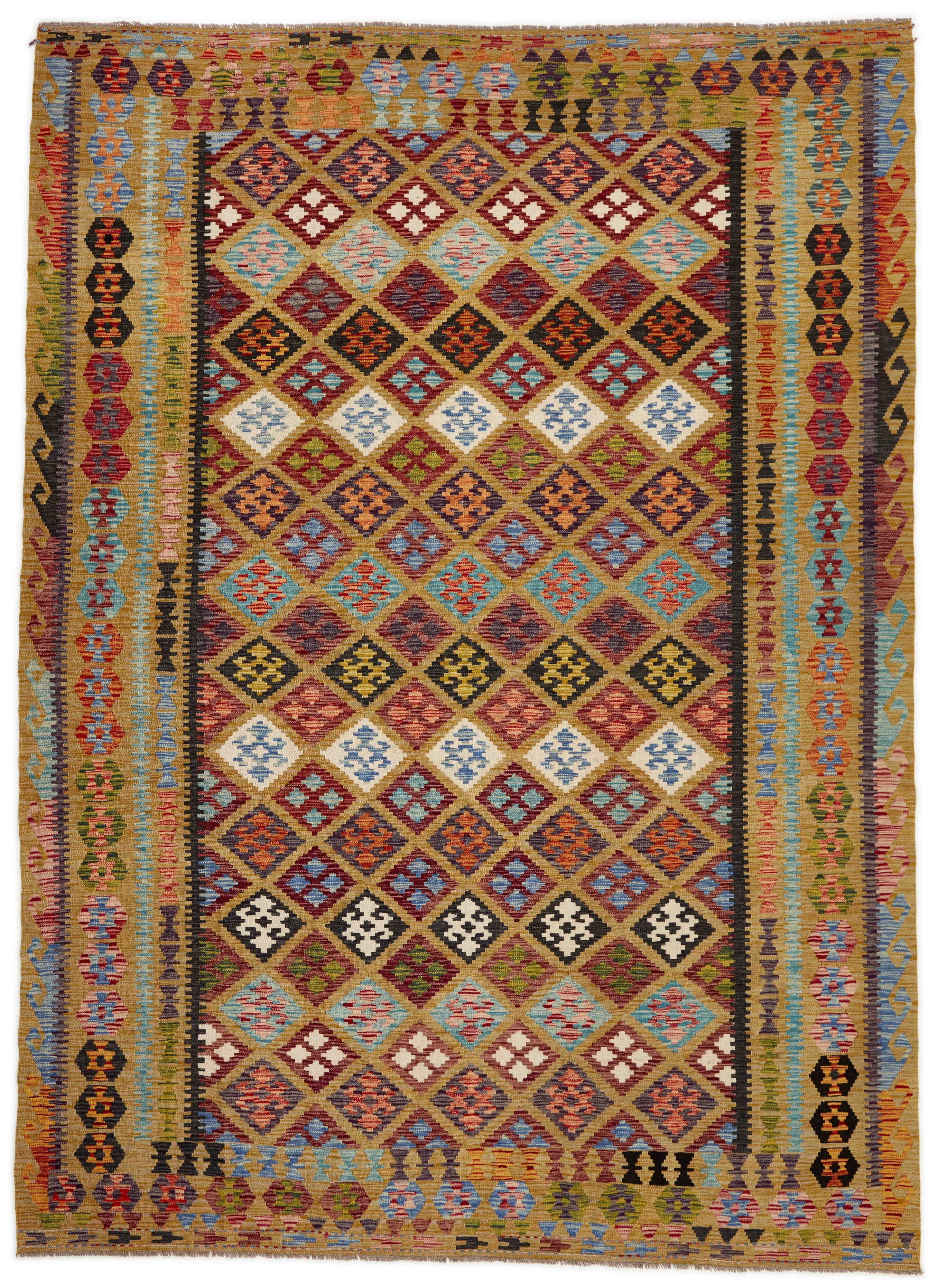 Authentic Persian Kilim flatweave rug with traditional multicolour pattern