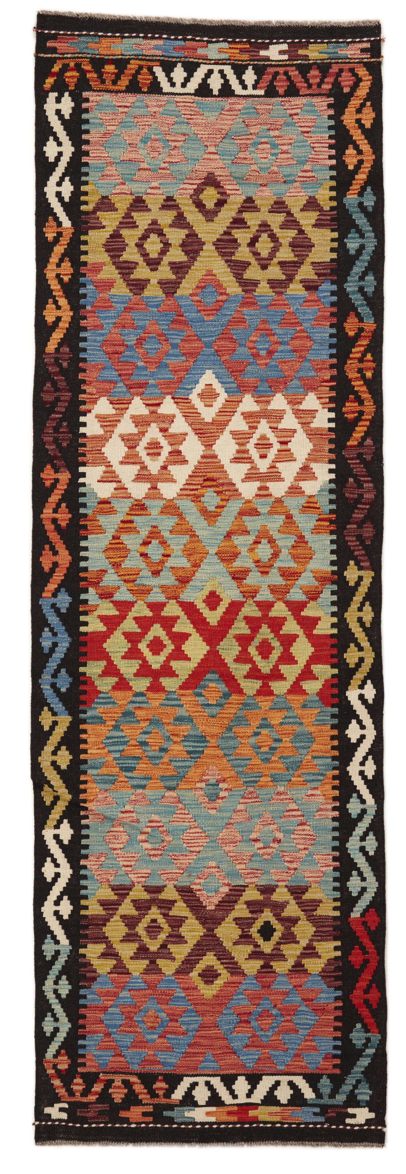 Authentic Persian Kilim flatweave runner with traditional multicolour pattern