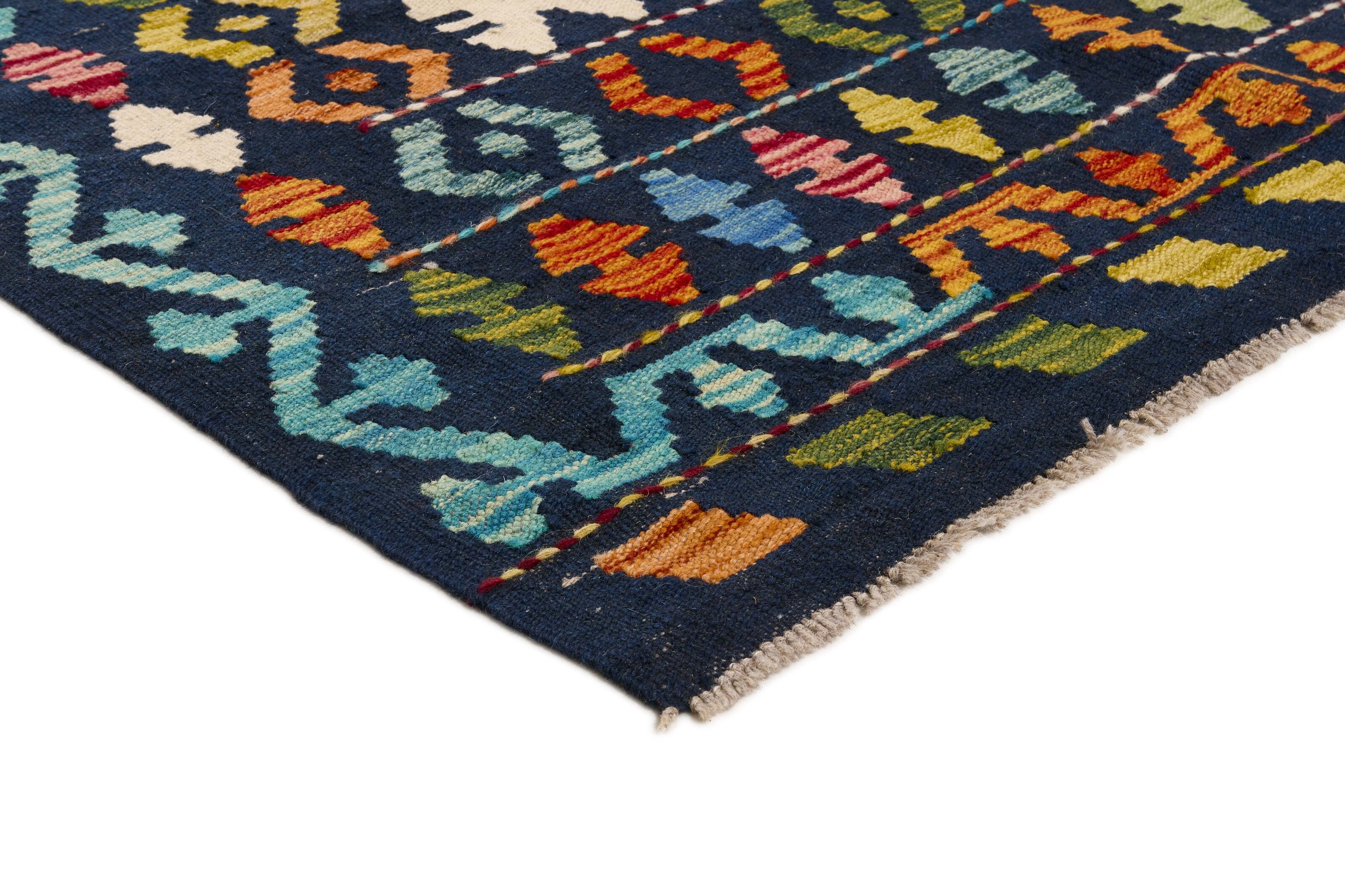 Authentic Persian Kilim flatweave rug with traditional multicolour pattern