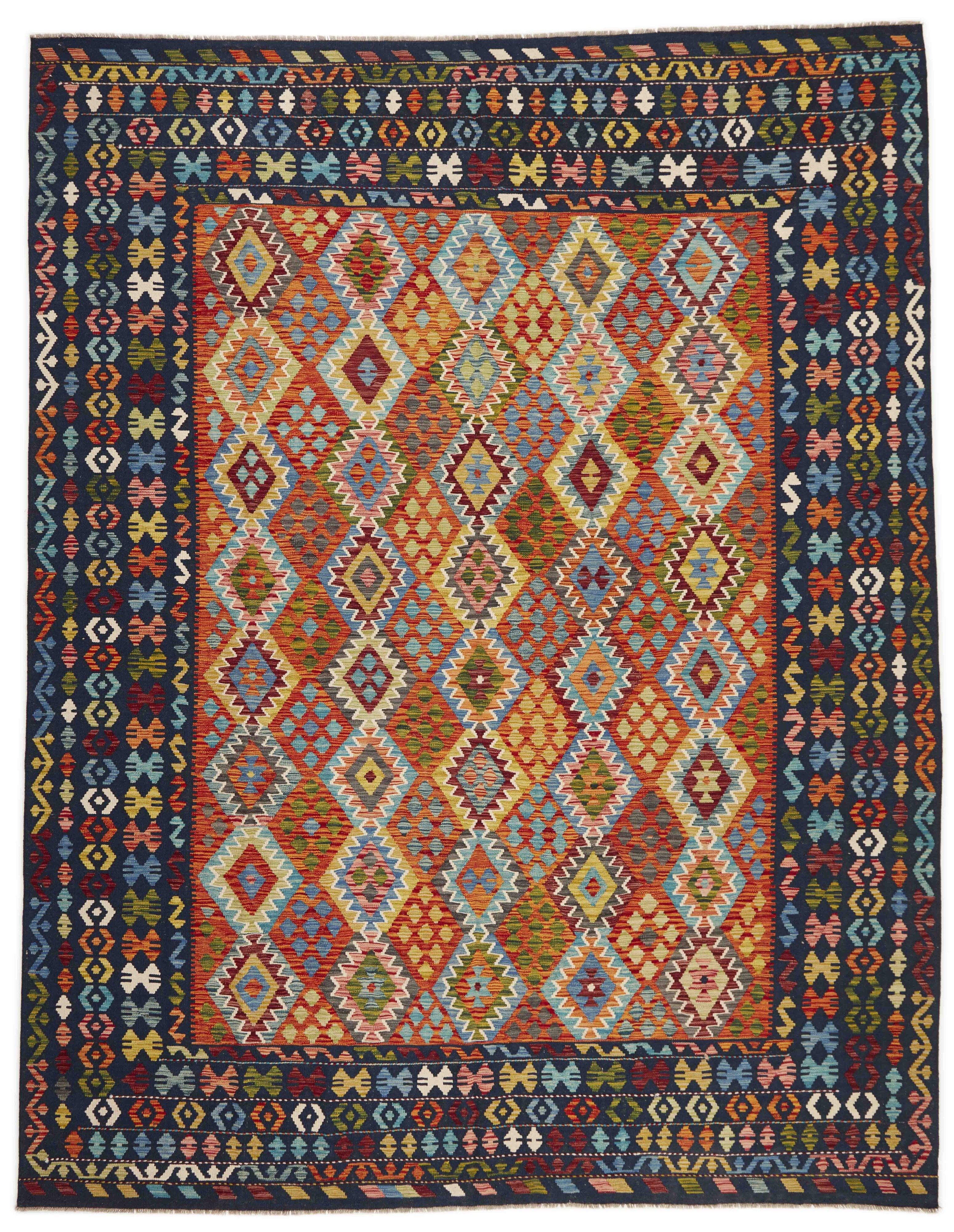 Authentic Persian Kilim flatweave rug with traditional multicolour pattern