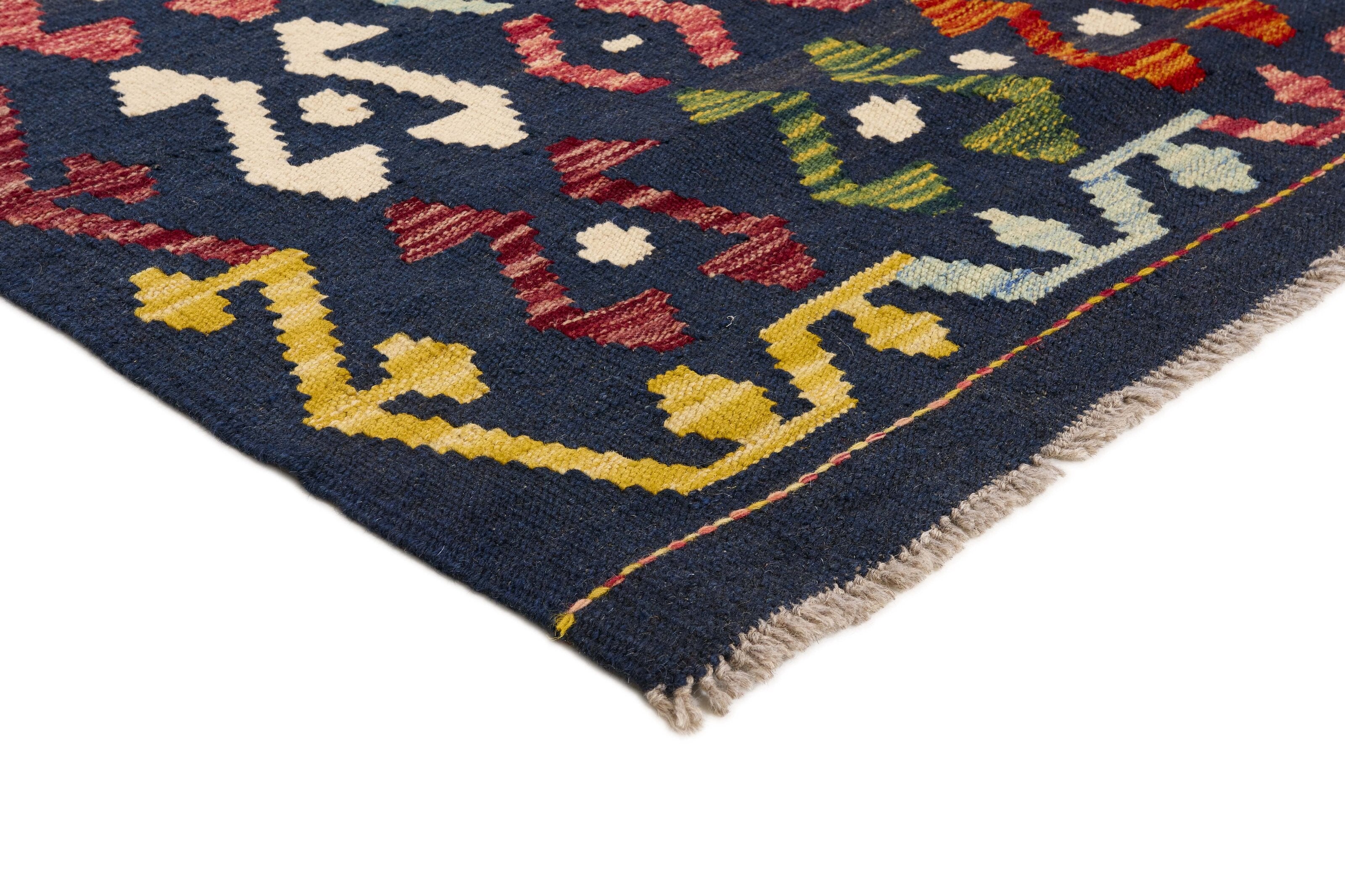 Authentic Persian Kilim flatweave rug with traditional multicolour pattern