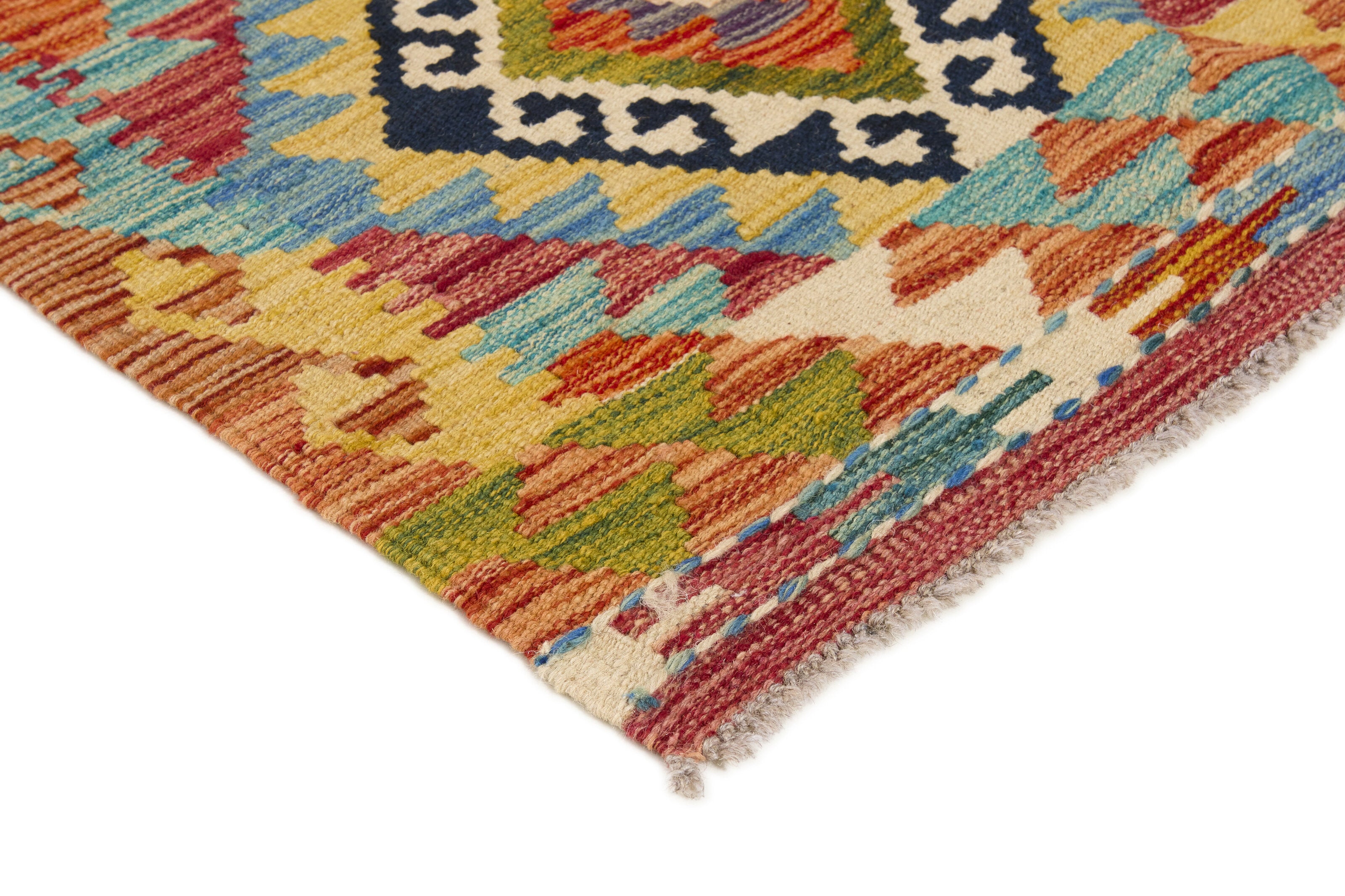 Authentic Persian Kilim flatweave runner with traditional multicolour pattern