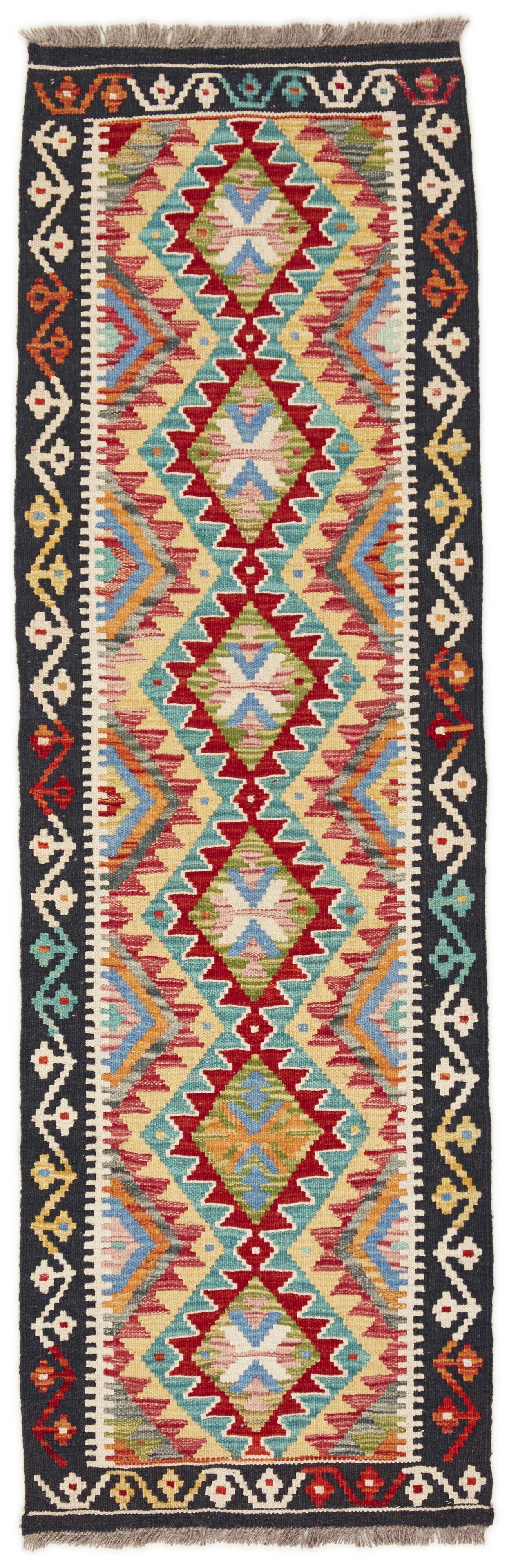 Authentic Persian Kilim flatweave runner with traditional multicolour pattern