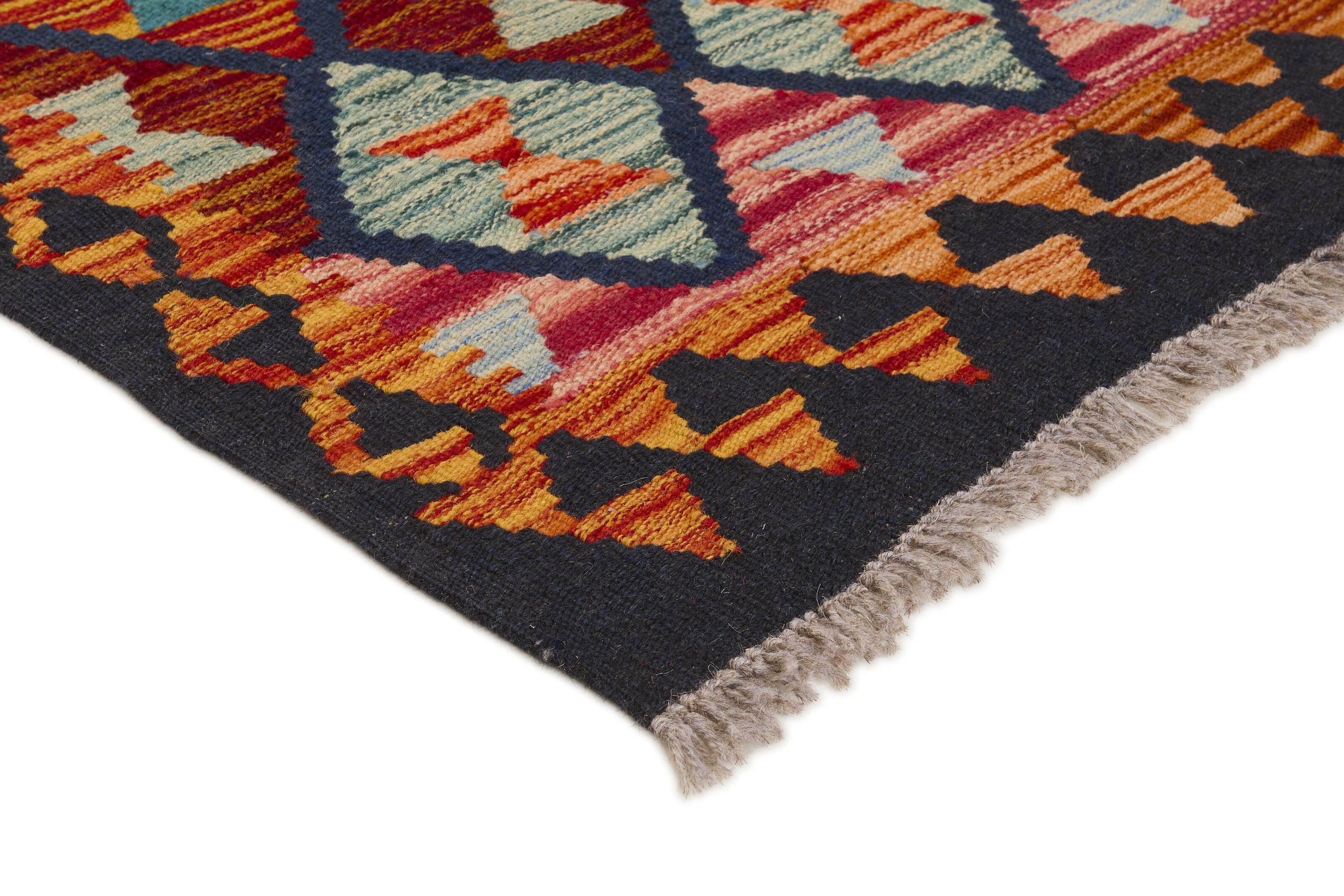 Authentic Persian Kilim flatweave runner with traditional multicolour pattern