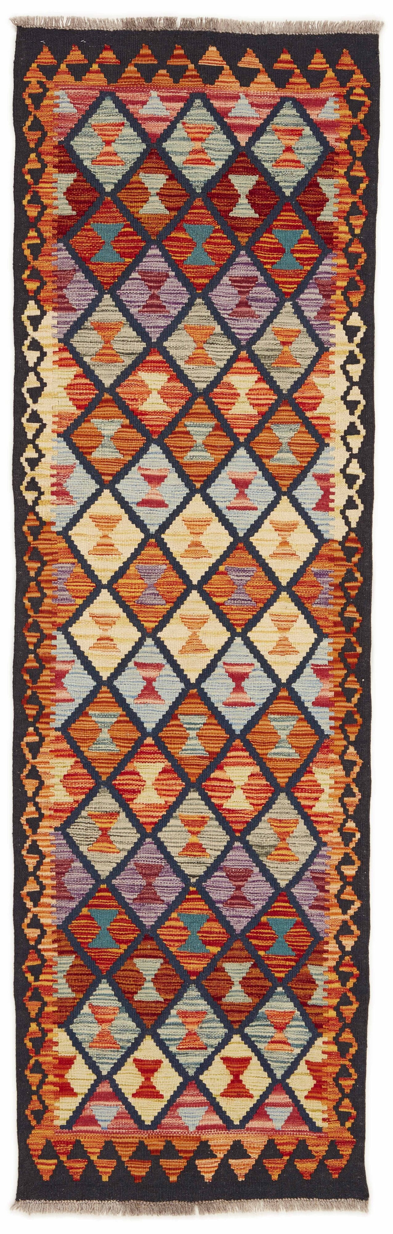 Authentic Persian Kilim flatweave runner with traditional multicolour pattern