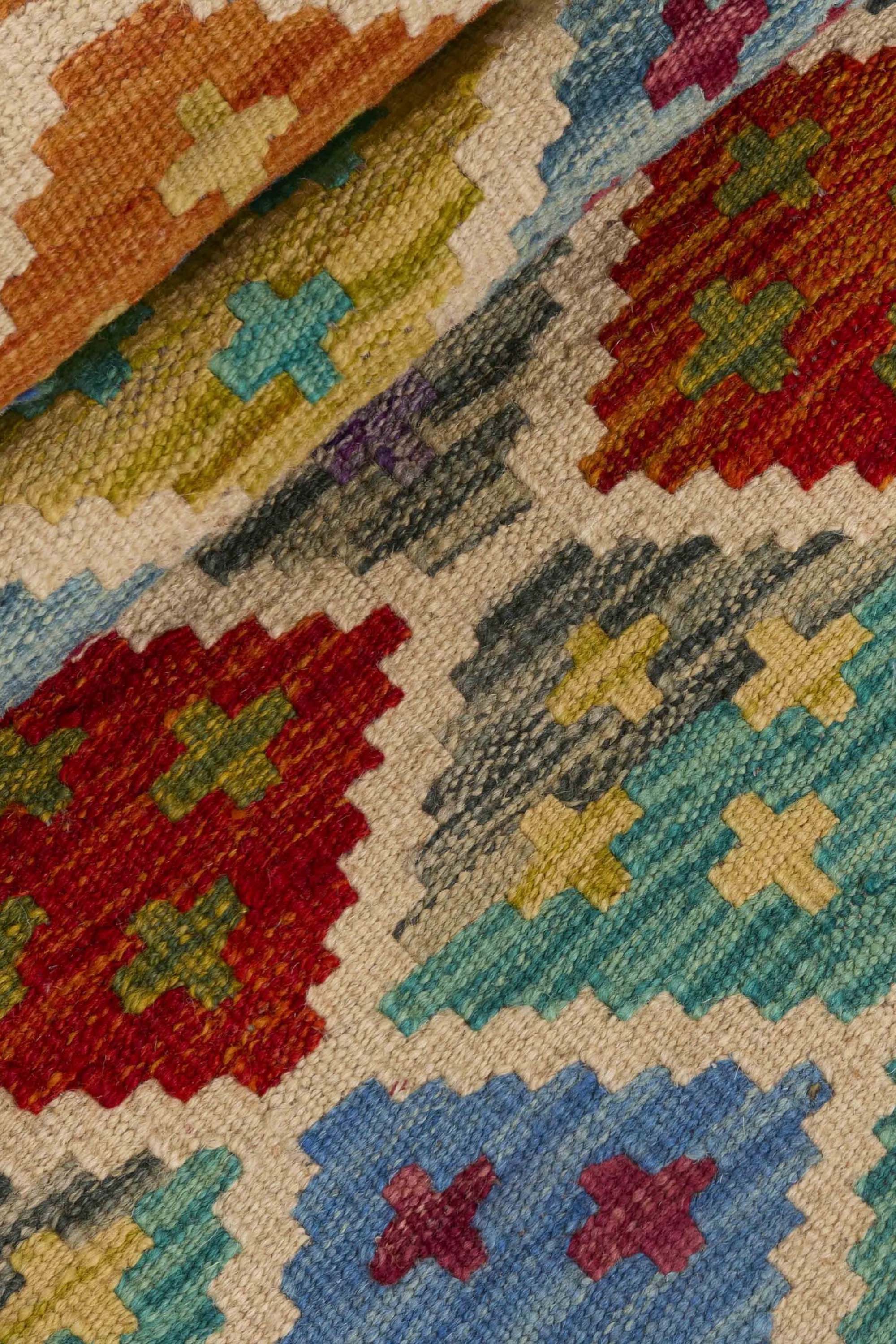 Authentic Persian Kilim flatweave runner with traditional multicolour pattern