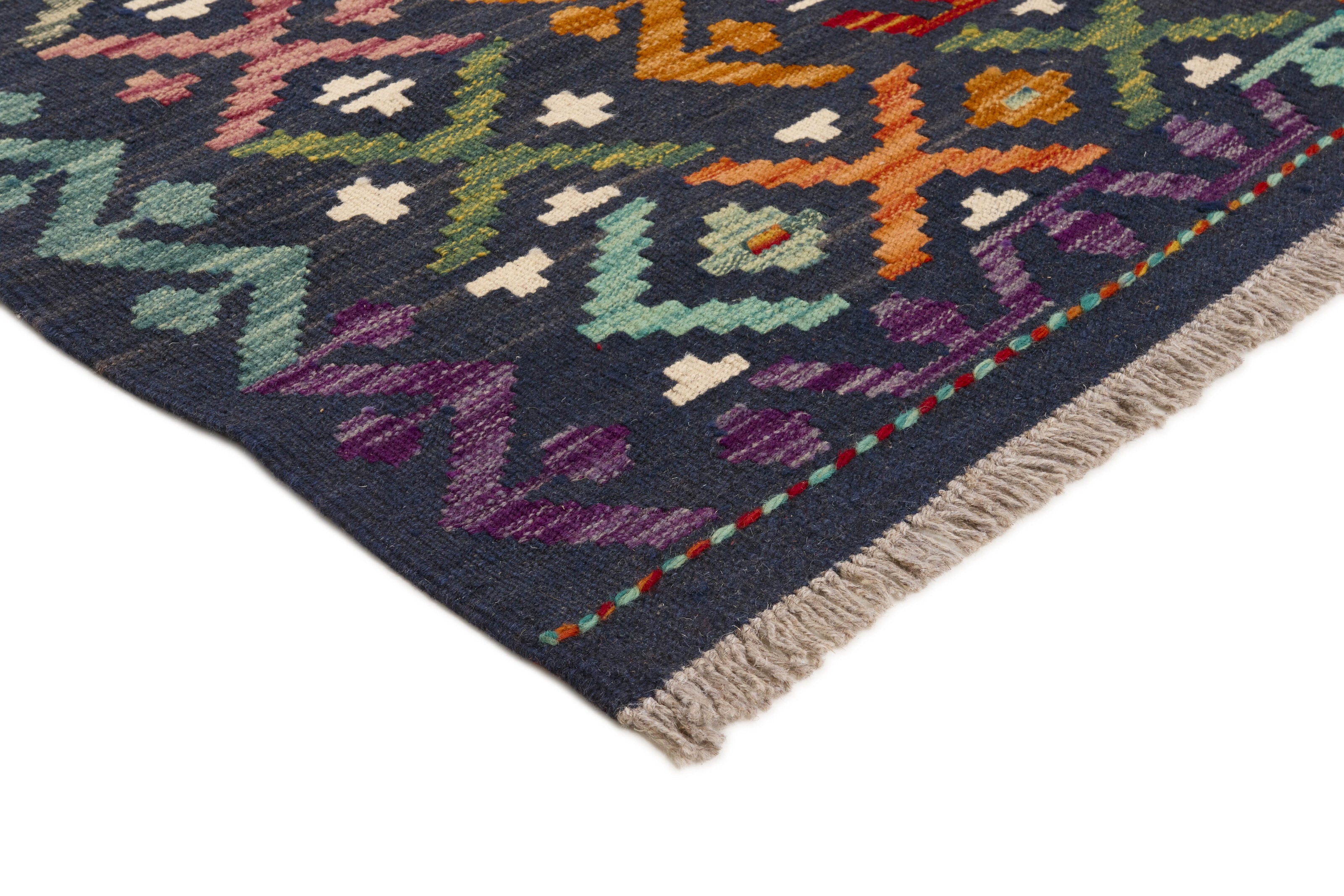 Authentic Persian Kilim flatweave rug with traditional multicolour pattern