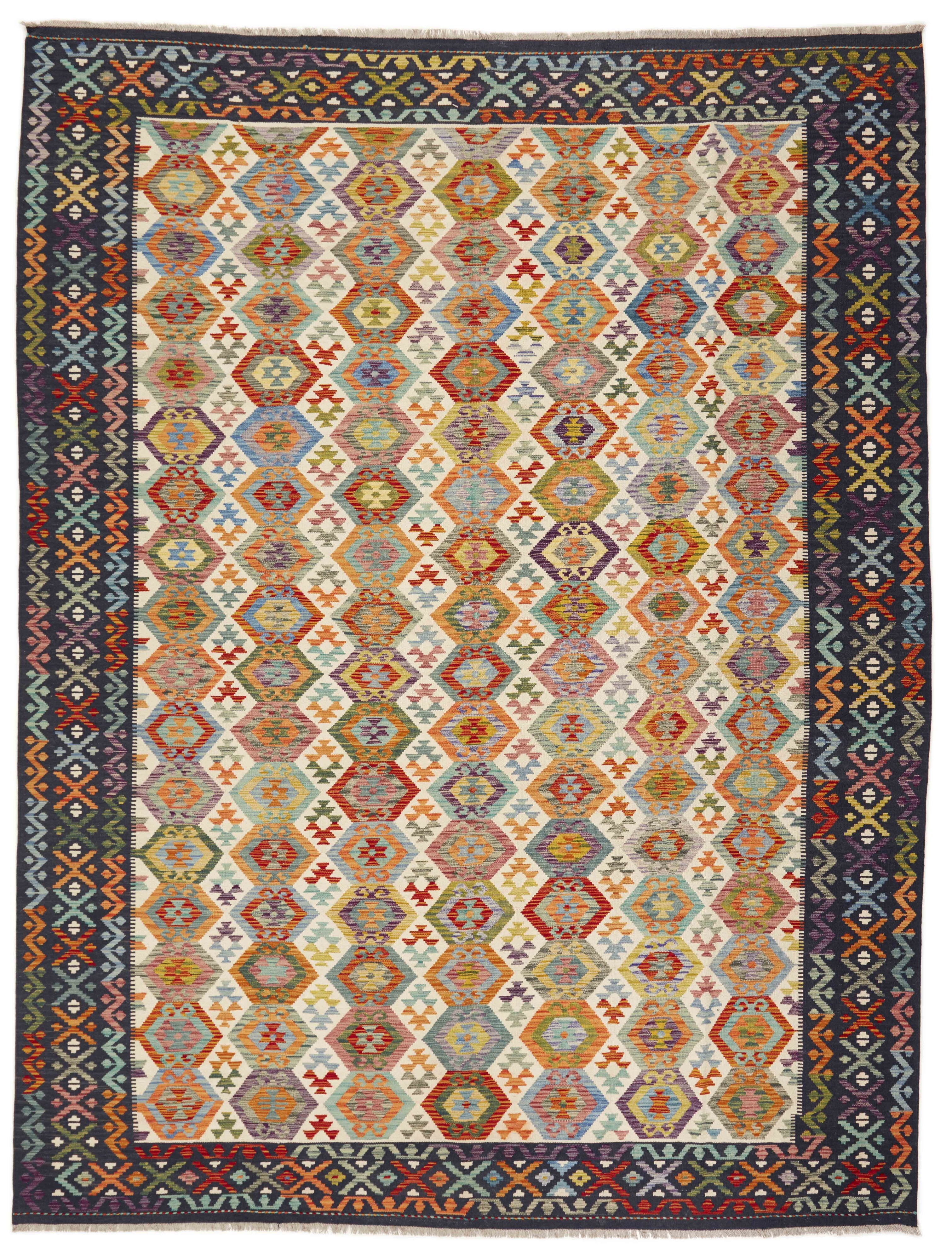 Authentic Persian Kilim flatweave rug with traditional multicolour pattern