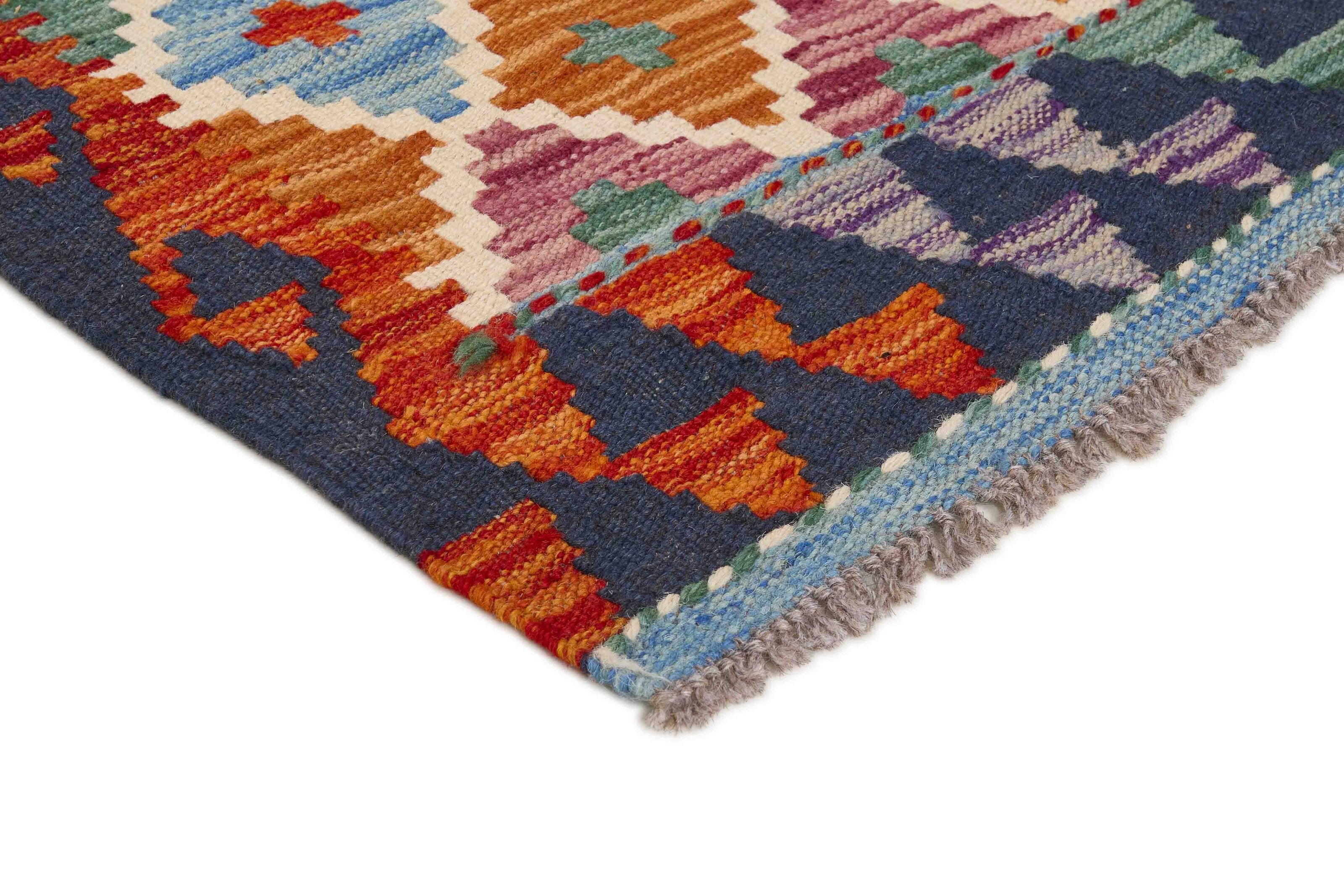 Authentic Persian Kilim flatweave runner with traditional multicolour pattern